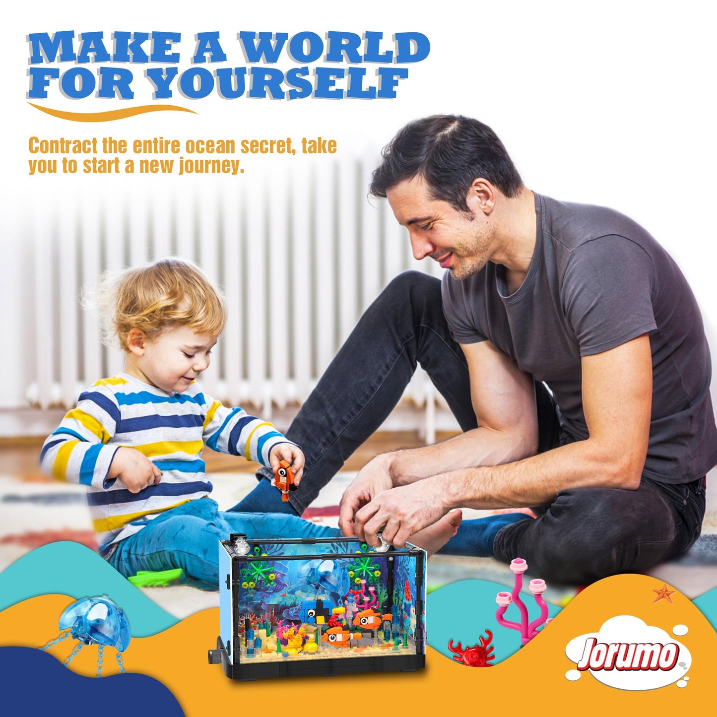 Jorumo Fish Tank Building Block Set with Lighting – Atlantis Ocean Scene, 725pcs
