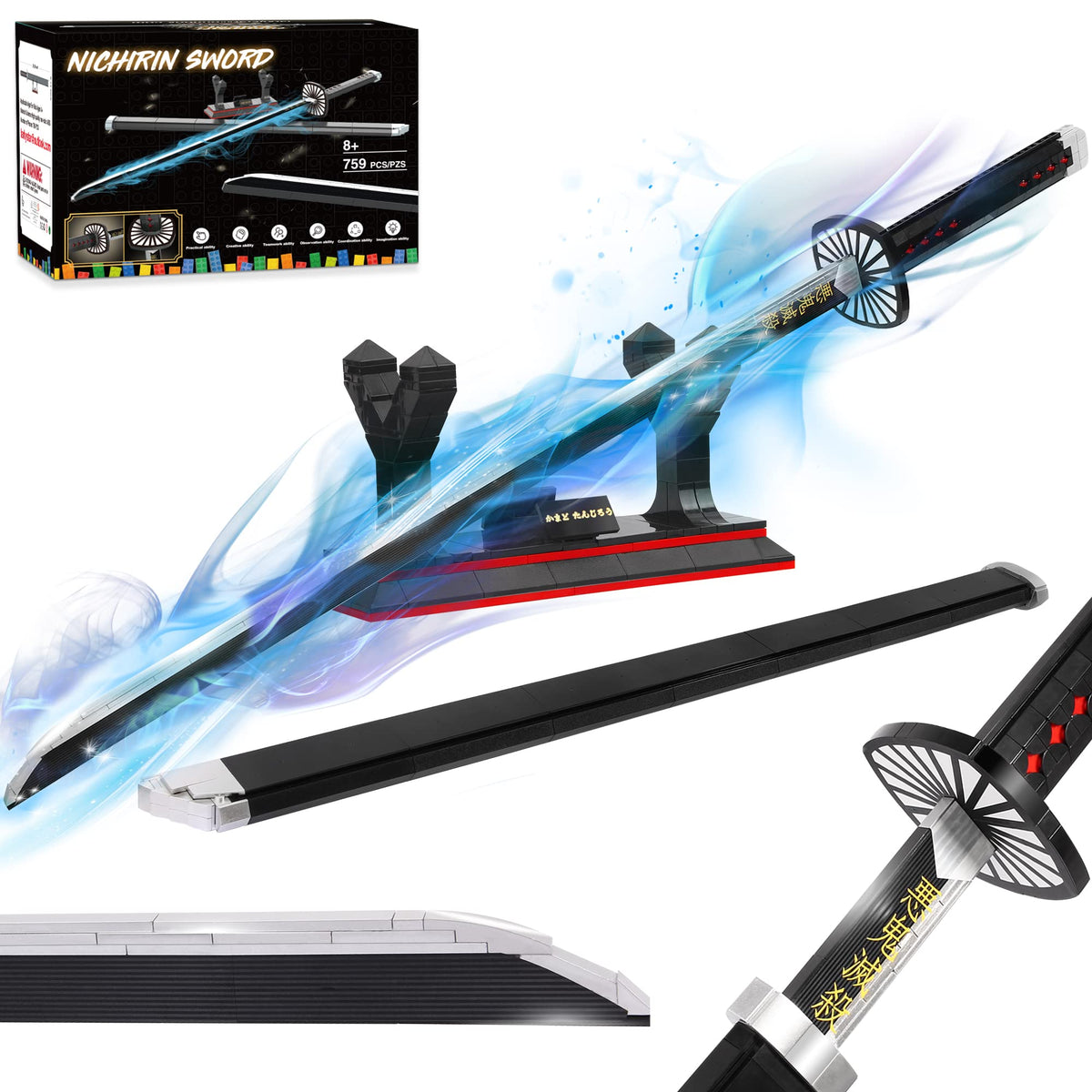 Jorumo Demon Slayer Swords Building Set – 40in Kamado Tanjiro Sword with Scabbard & Stand, 759 Pieces
