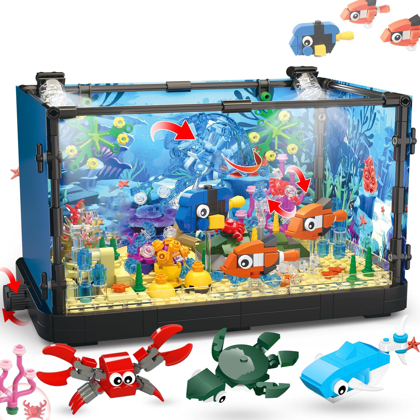 Jorumo Fish Tank Building Block Set with Lighting – Atlantis Ocean Scene, 725pcs