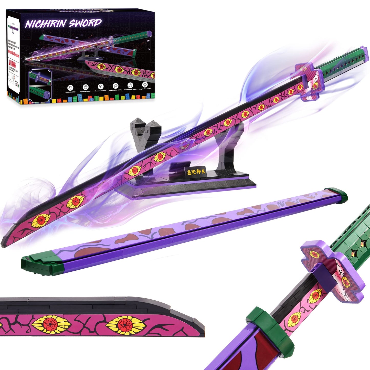 Jorumo Kokushibo Sword Building Set – 39in, 789-Piece Anime Cosplay Sword with Scabbard & Stand