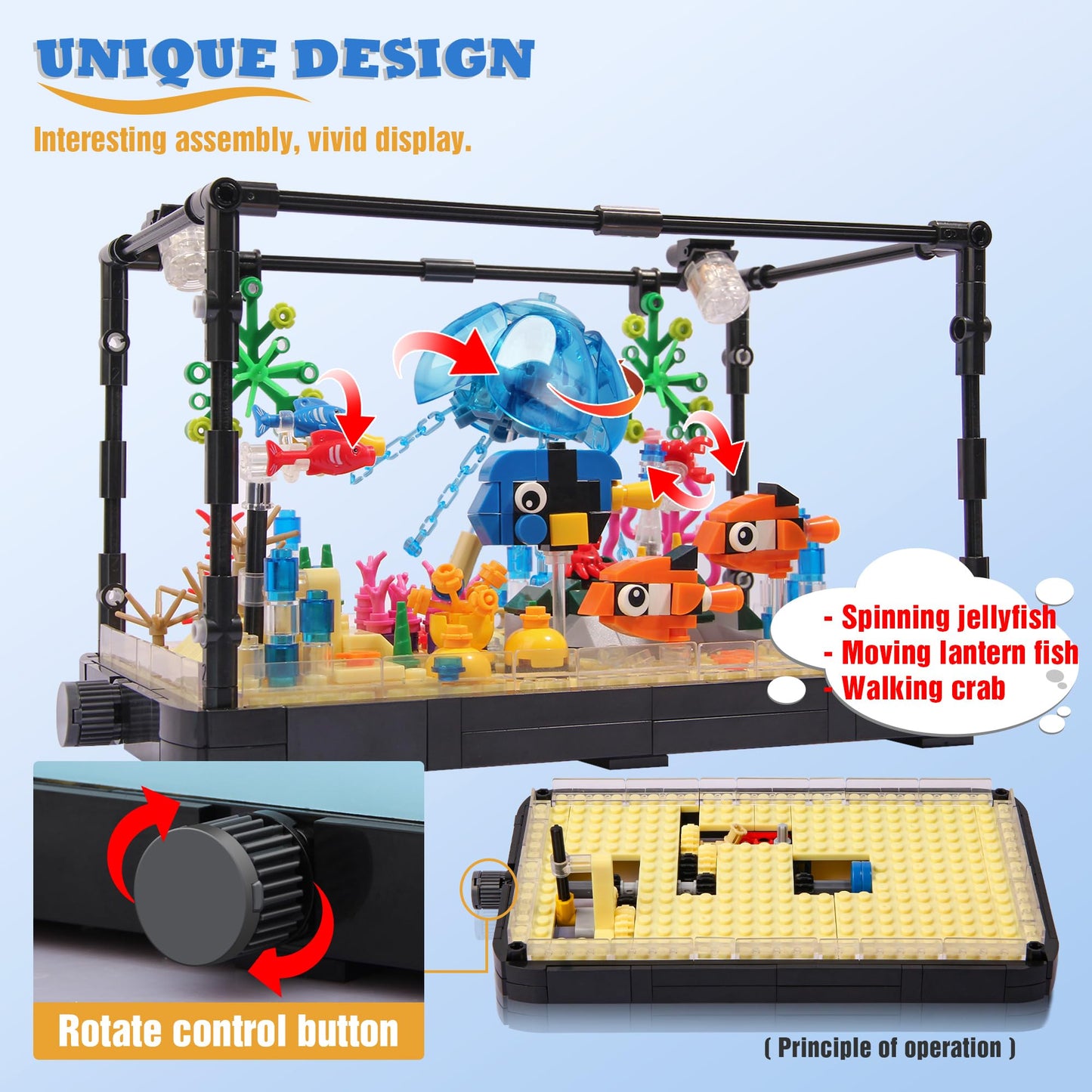 Jorumo Fish Tank Building Block Set with Lighting – Atlantis Ocean Scene, 725pcs