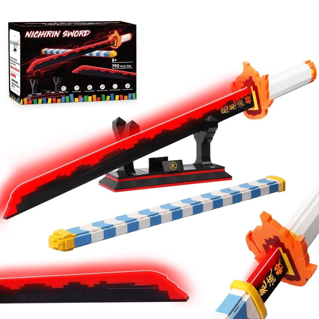Jorumo Sword Building Set — 27in Rengoku Kyoujurou Sword with Scabbard & Stand | Luminous Anime Block Collectible (790 Pieces)