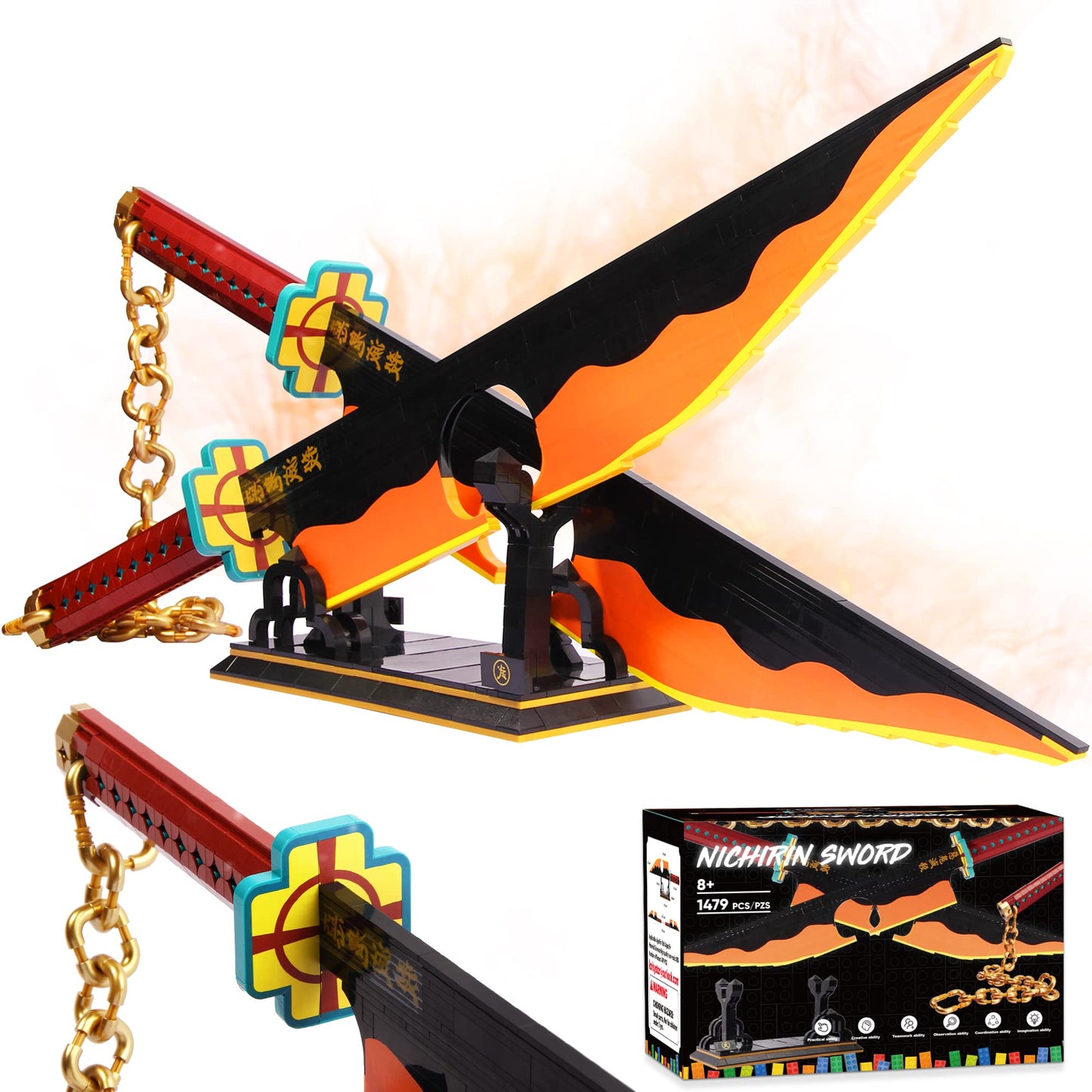 Jorumo Sword Building Set – 82in Double Blade Tengen Uzui Sword with Stand | 1478 Pcs Cosplay Collectible