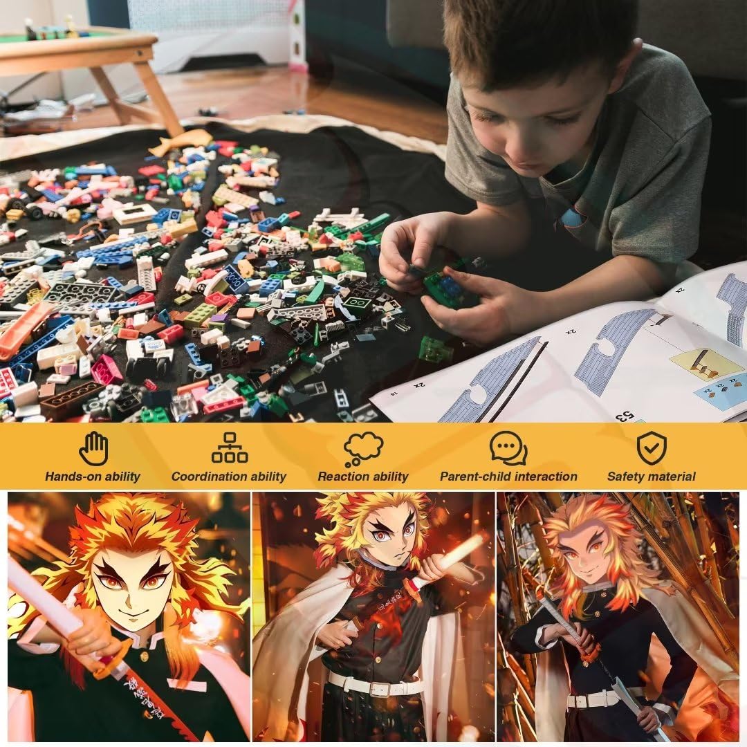 Jorumo Sword Building Set — 27in Rengoku Kyoujurou Sword with Scabbard & Stand | Luminous Anime Block Collectible (790 Pieces)