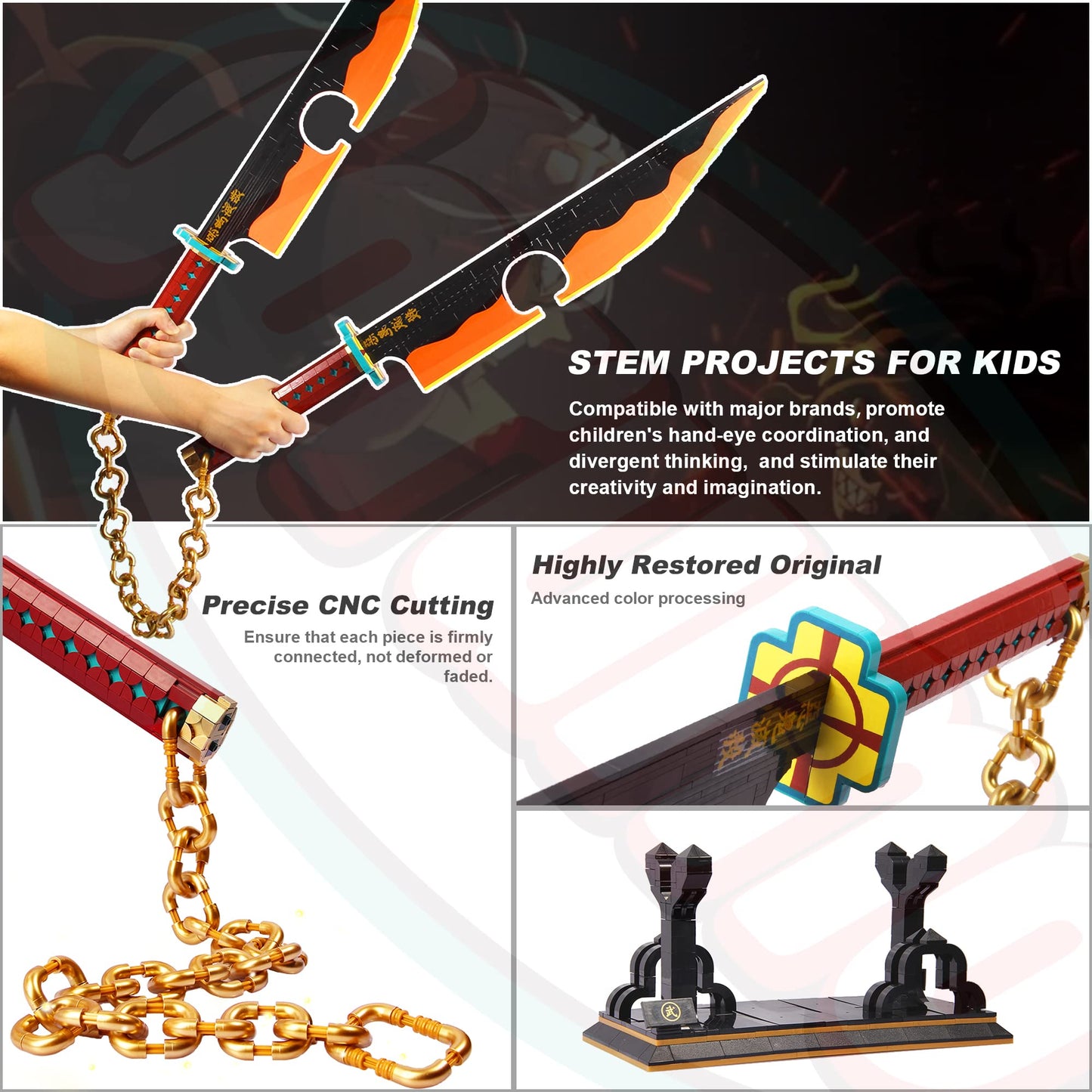 Jorumo Sword Building Set – 82in Double Blade Tengen Uzui Sword with Stand | 1478 Pcs Cosplay Collectible