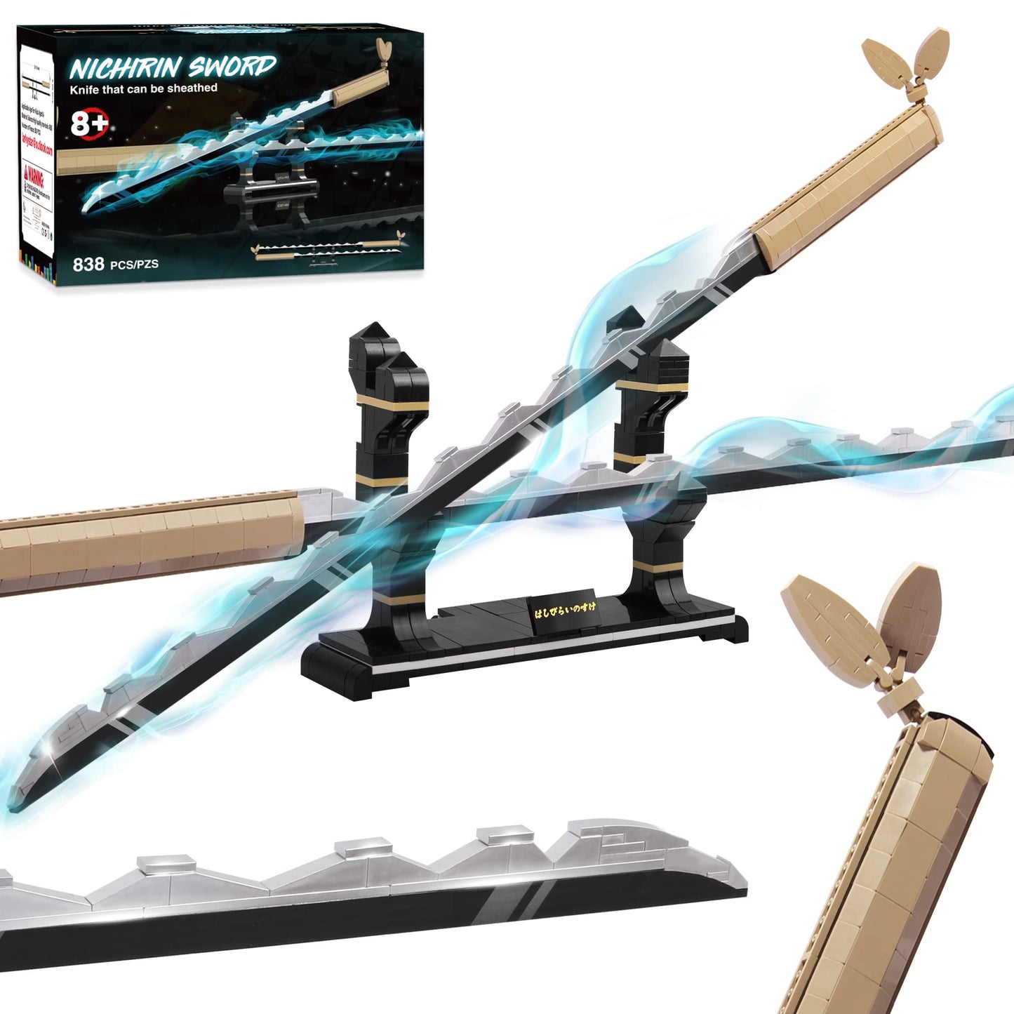 Jorumo Swords Building Set - 40in Hashibira Inosuke Dual-Sword with Stand, 838 Pieces, For Ages 8-12