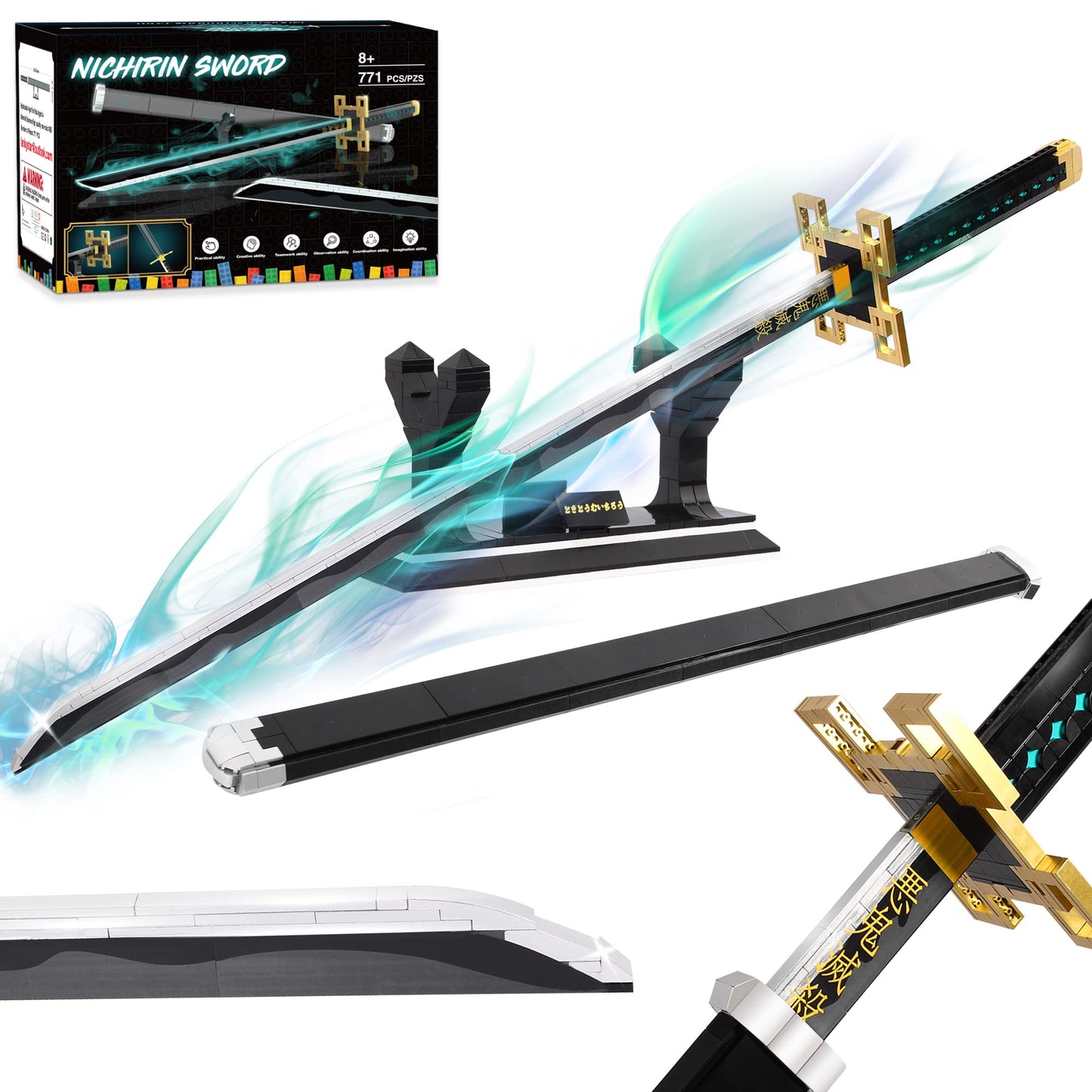 Jorumo Tokitou Muichirou Sword Building Set – 771 Pieces, 40in Katana with Scabbard & Stand