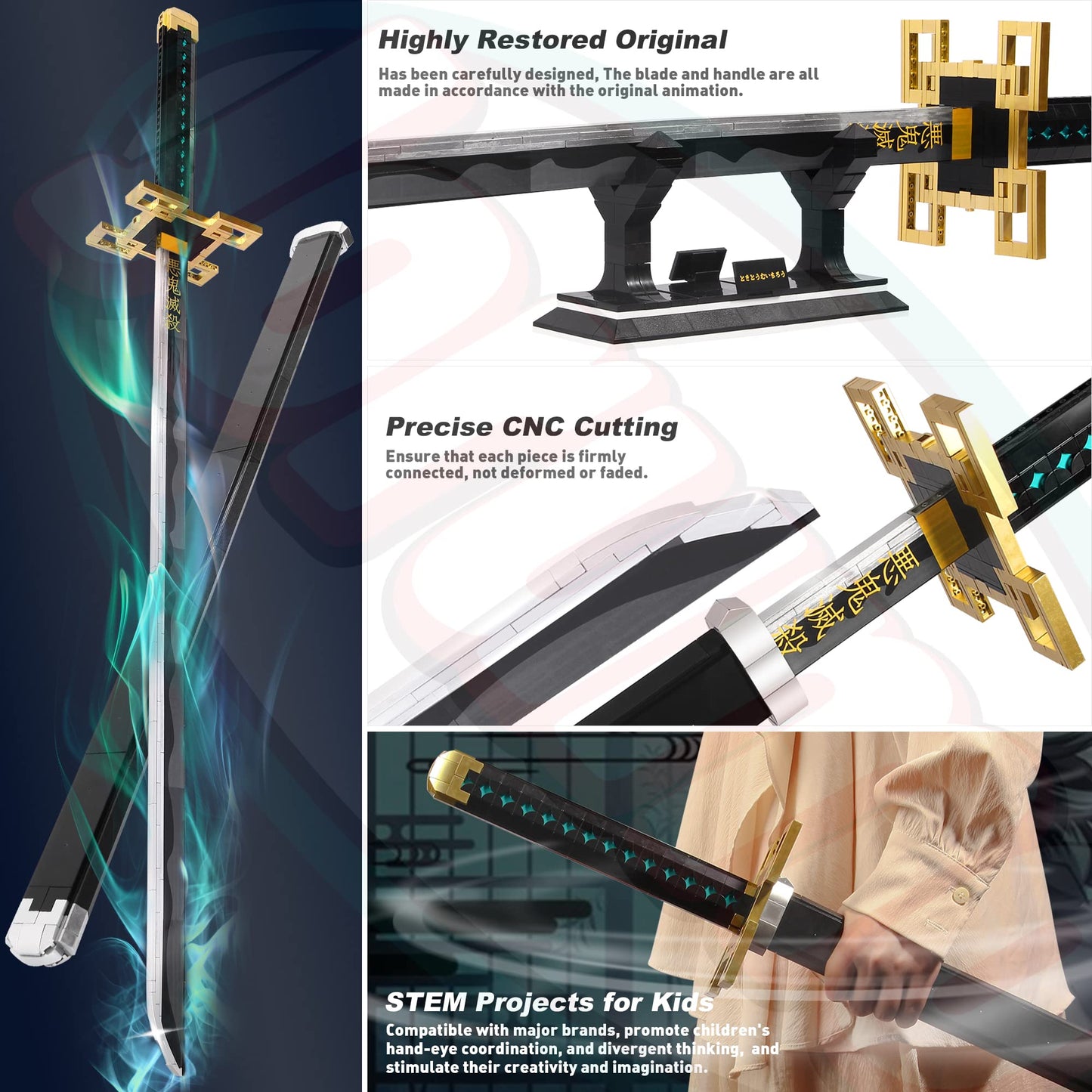 Jorumo Tokitou Muichirou Sword Building Set – 771 Pieces, 40in Katana with Scabbard & Stand