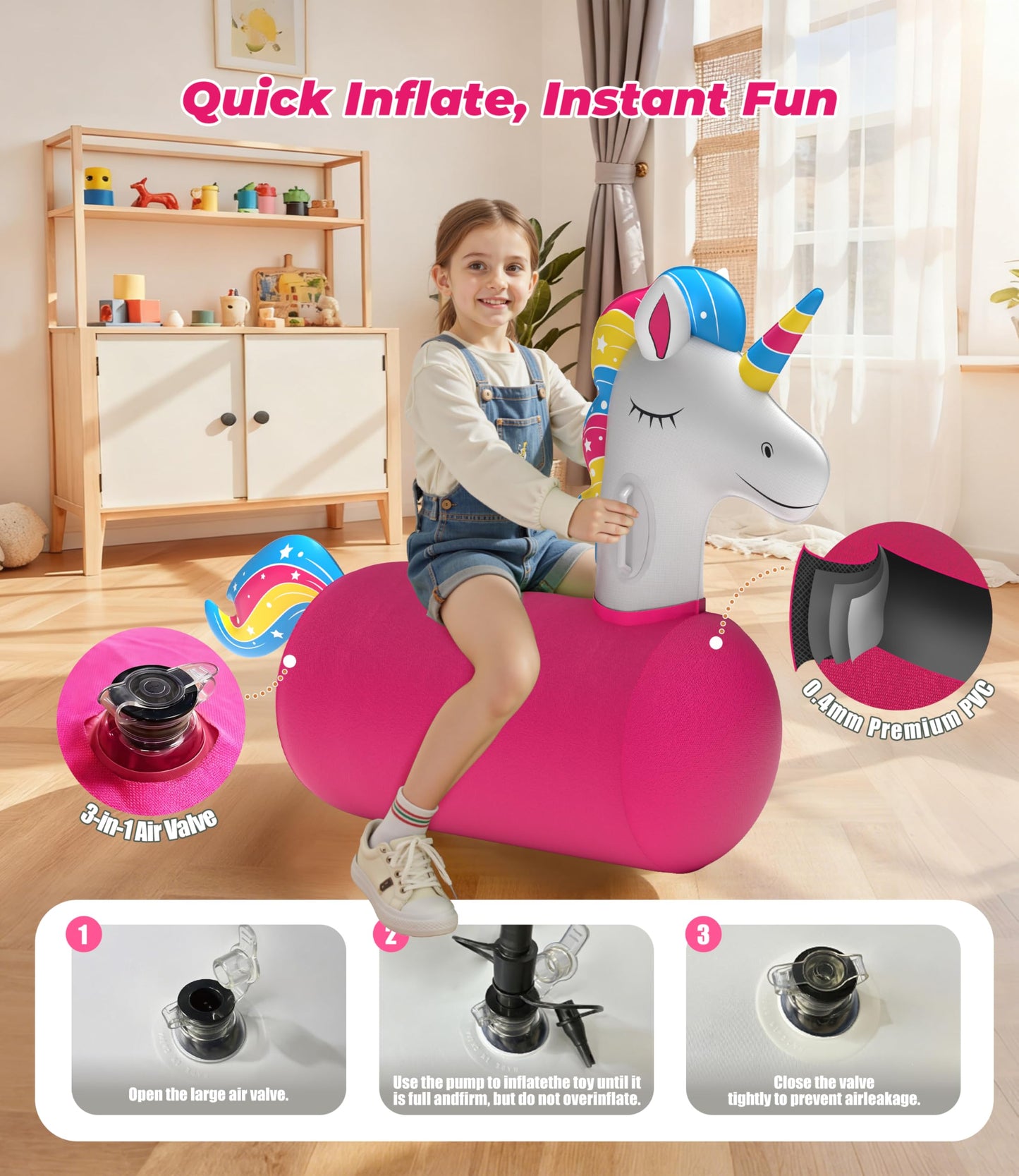 JOSEN Bouncy Hopper Giant Unicorn Ride-On Toys (2-Pack) – Indoor & Outdoor Fun