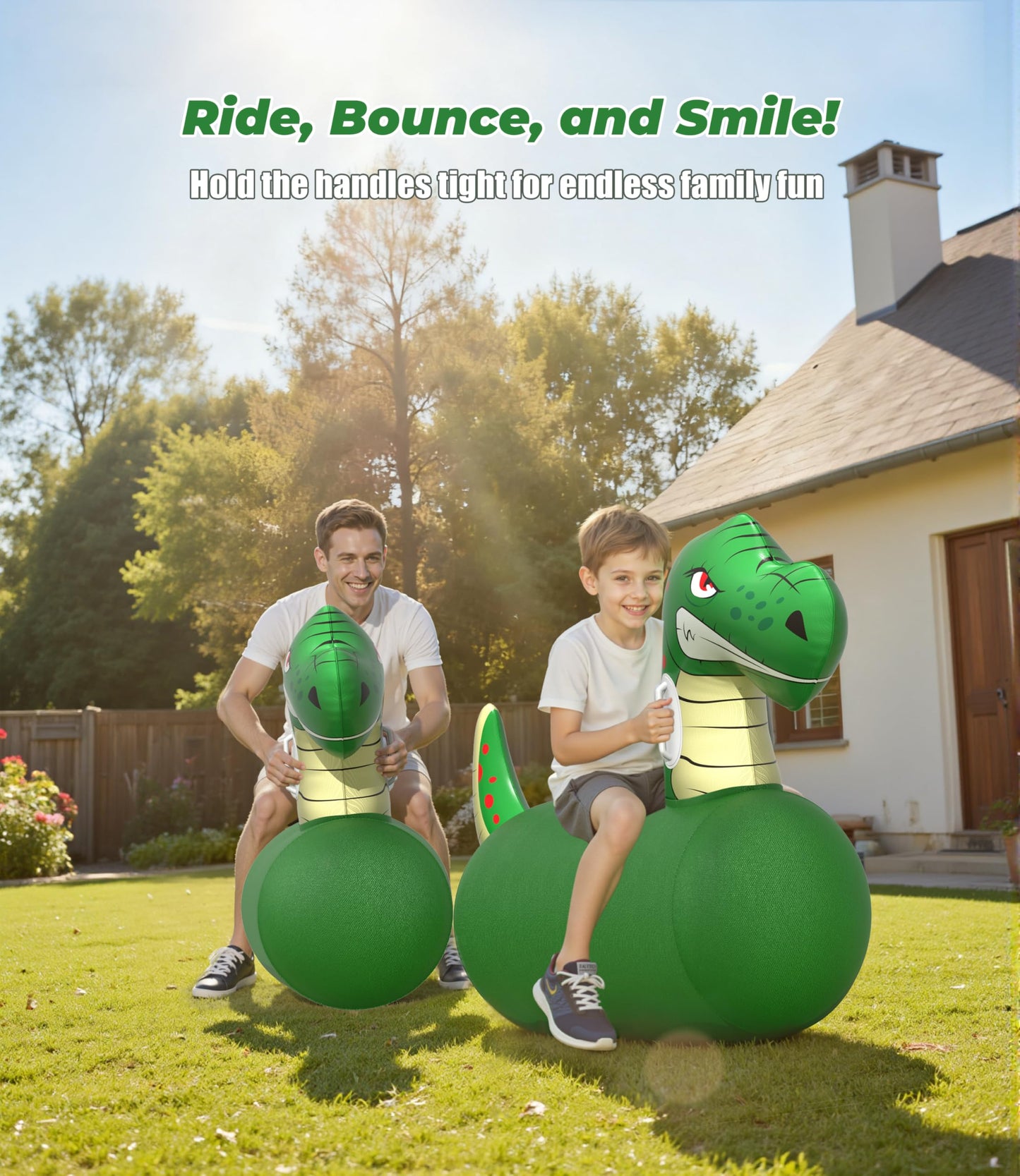 JOSEN Bouncy Hopper Giant Dinosaur Ride-On Toys – 2 Pack, Indoor/Outdoor Fun