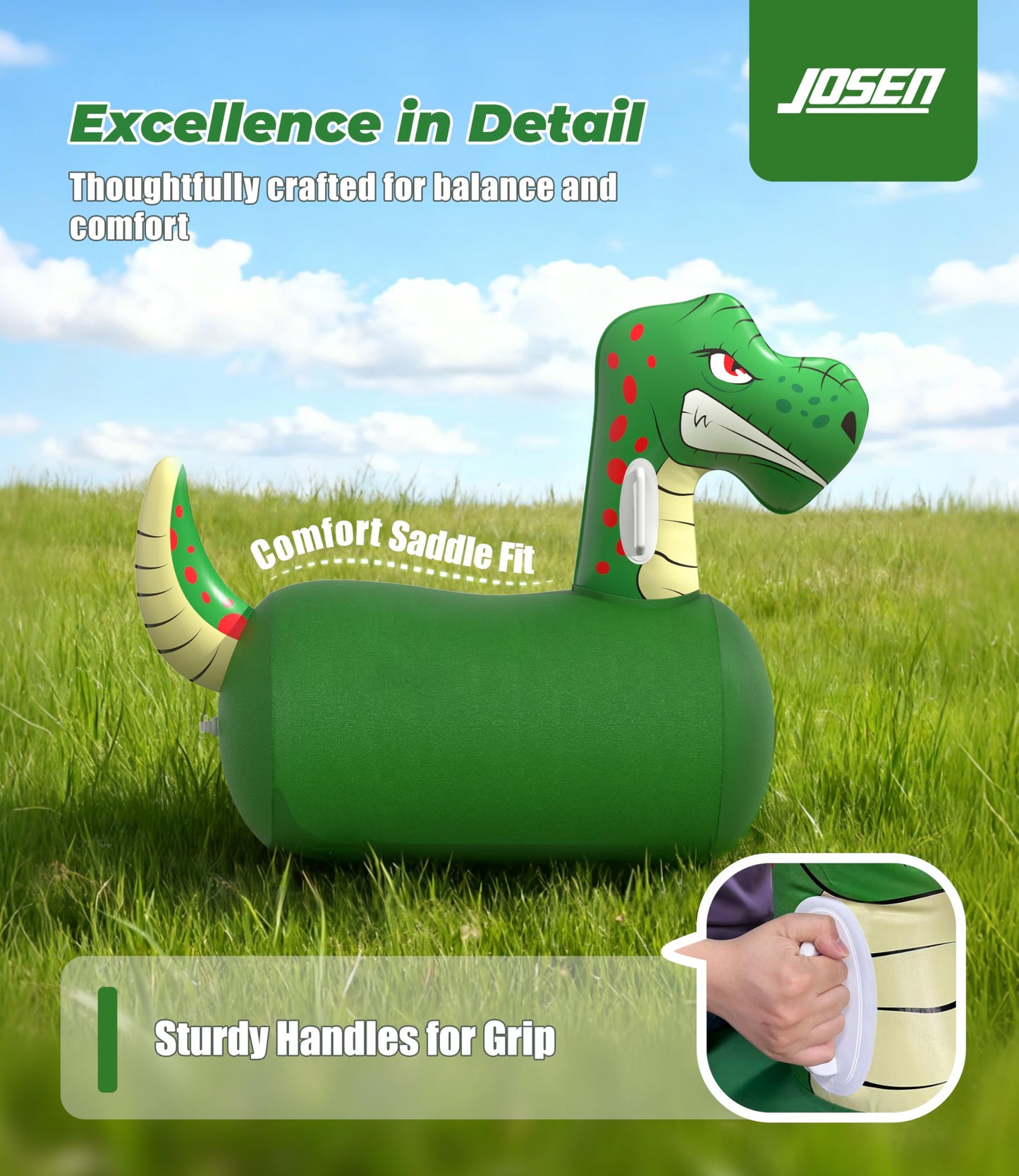 JOSEN Bouncy Hopper Giant Dinosaur Ride-On Toys – 2 Pack, Indoor/Outdoor Fun