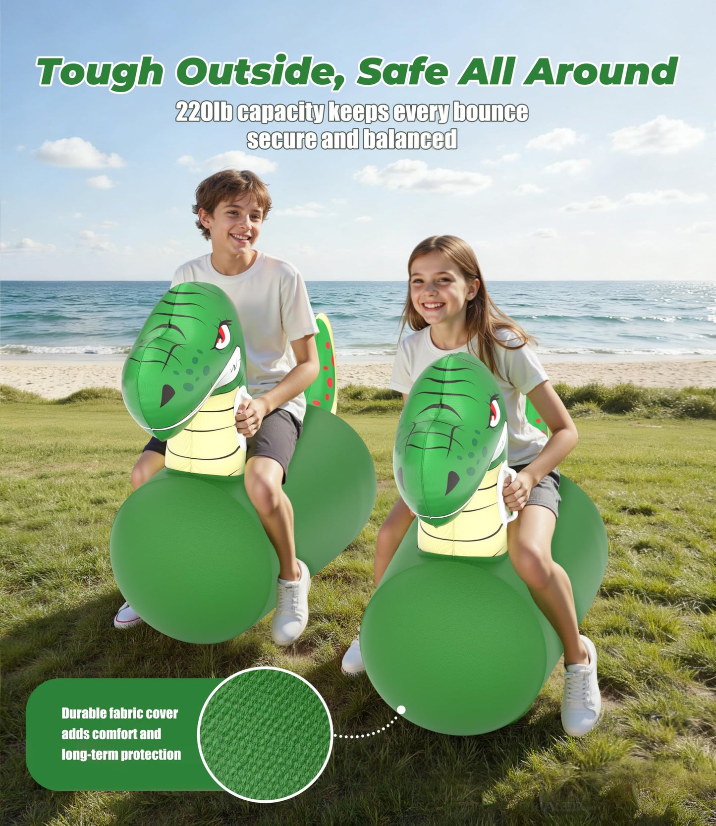 JOSEN Bouncy Hopper Giant Dinosaur Ride-On Toys – 2 Pack, Indoor/Outdoor Fun