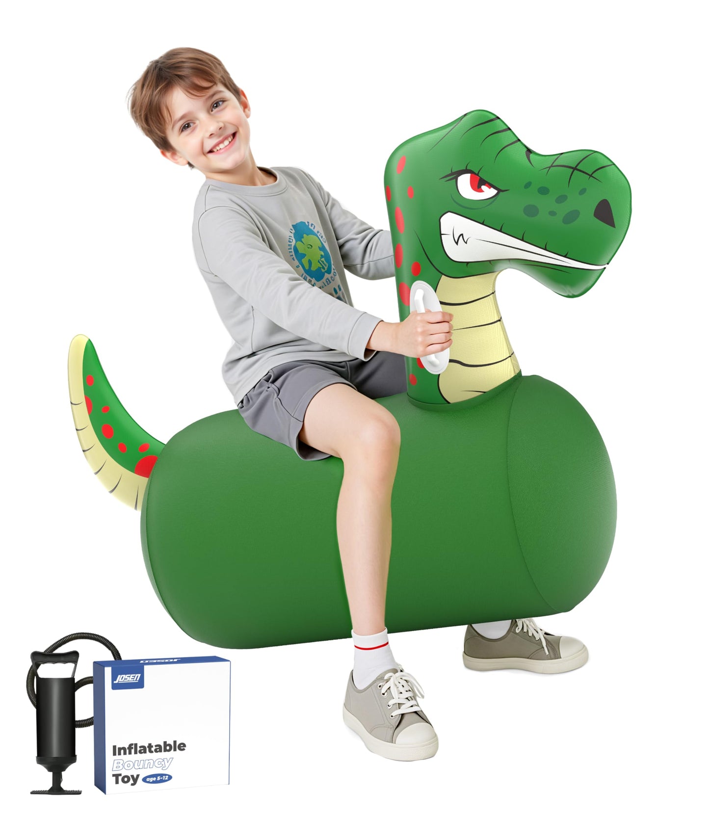 JOSEN Bouncy Hopper Giant Dinosaur Ride-On Toy — Inflatable Indoor/Outdoor Bouncer for Kids & Teens Up to 220 lbs