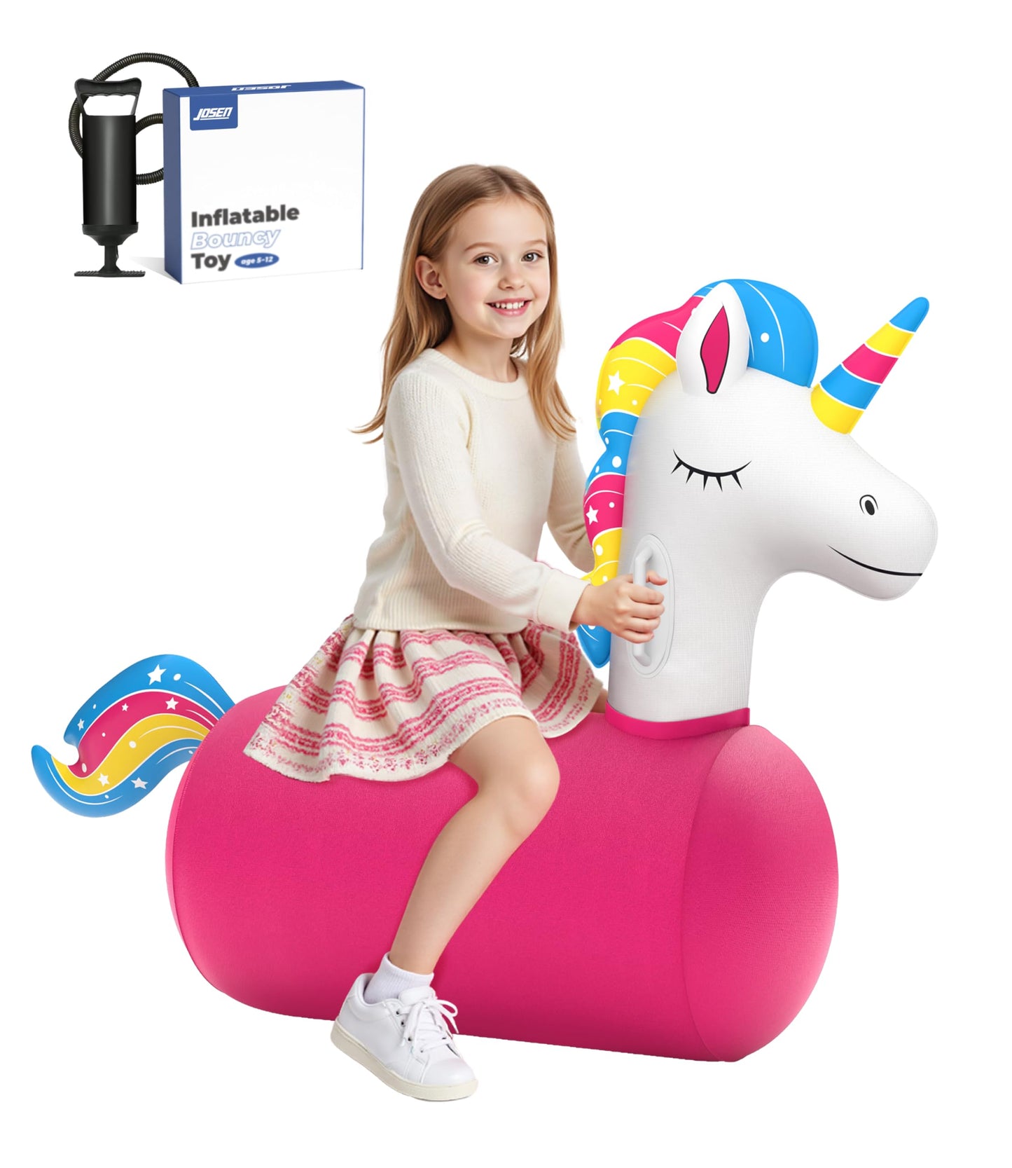 JOSEN Giant Unicorn Bouncy Hopper – Inflatable Ride-On Toy for Indoor & Outdoor Fun (Up to 220 lbs)