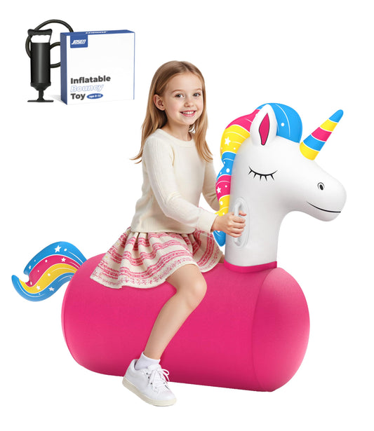 JOSEN Giant Unicorn Bouncy Hopper – Inflatable Ride-On Toy for Indoor & Outdoor Fun (Up to 220 lbs)