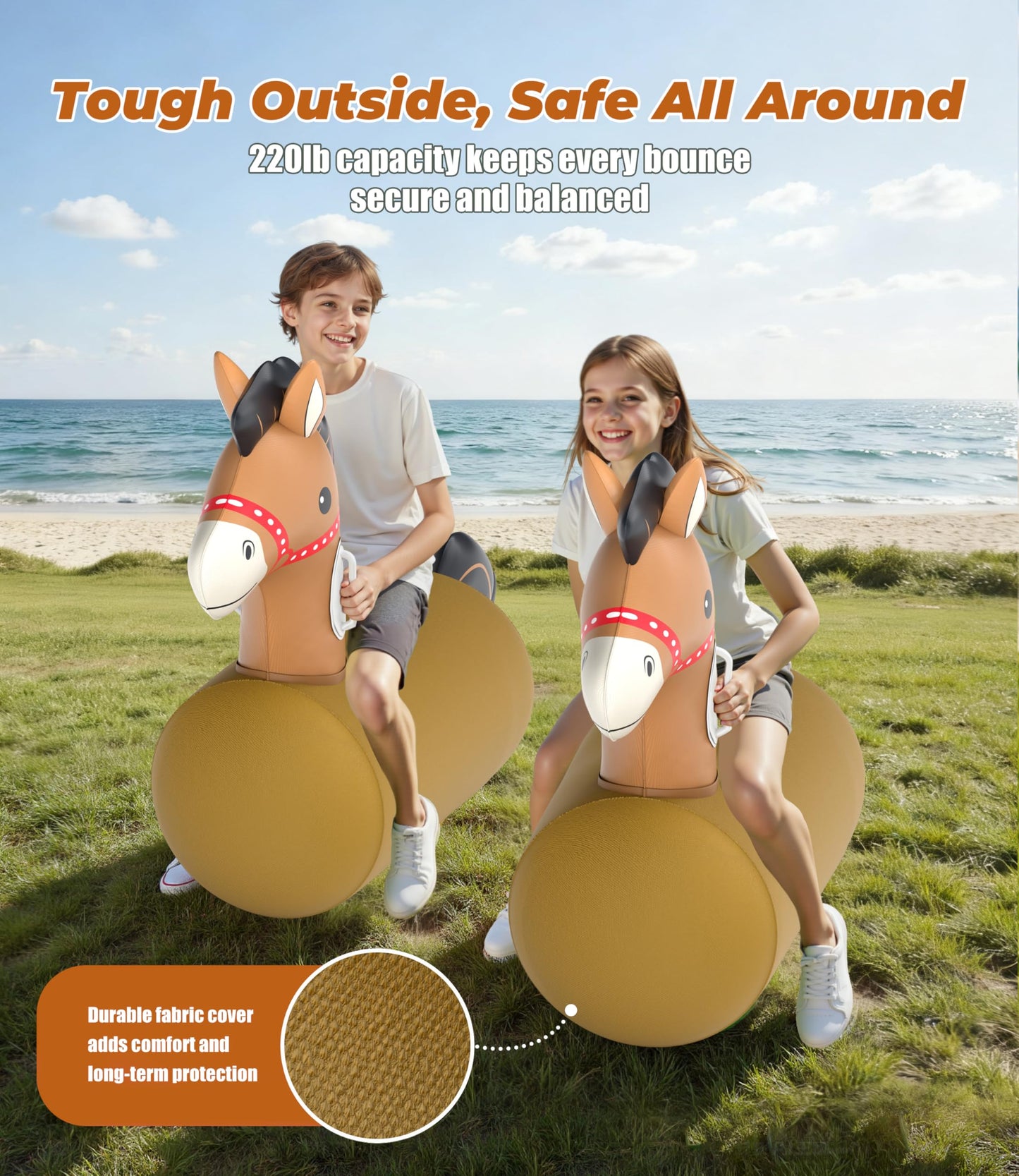 JOSEN Bouncy Horse Hopper Giant Ride-On Toys – Inflatable Indoor/Outdoor Jumping Fun for Ages 5+ (2 Pack)