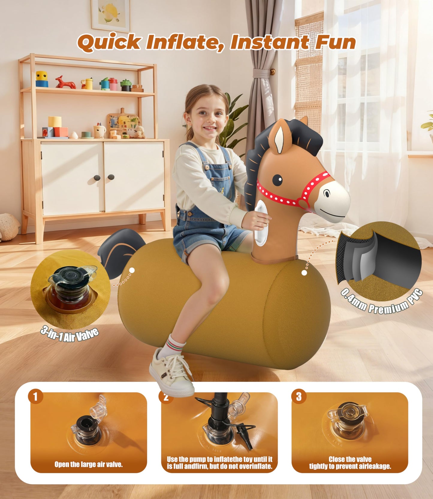 JOSEN Bouncy Horse Hopper Giant Ride-On Toys – Inflatable Indoor/Outdoor Jumping Fun for Ages 5+ (2 Pack)