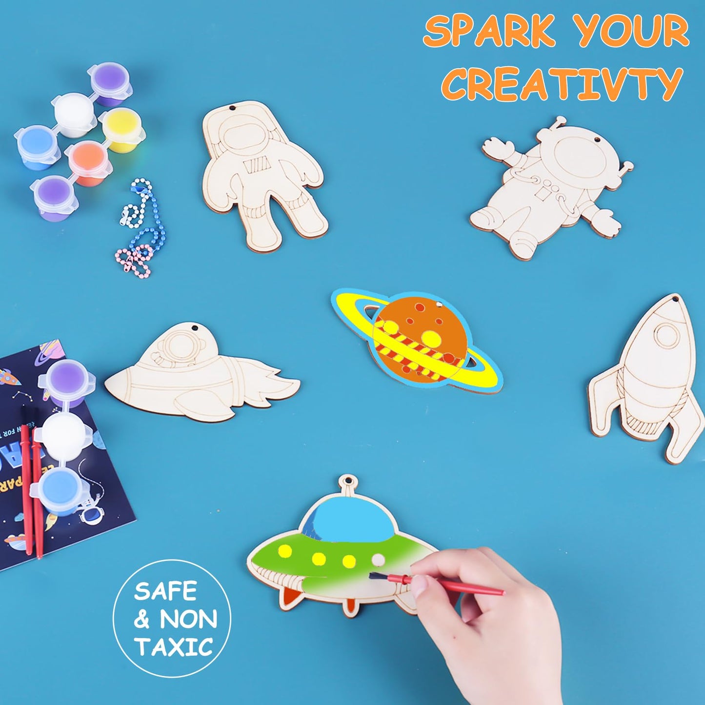 JOTIKO 24 Pack Space Keychain Painting Kits – Space Theme Party Favors for Kids