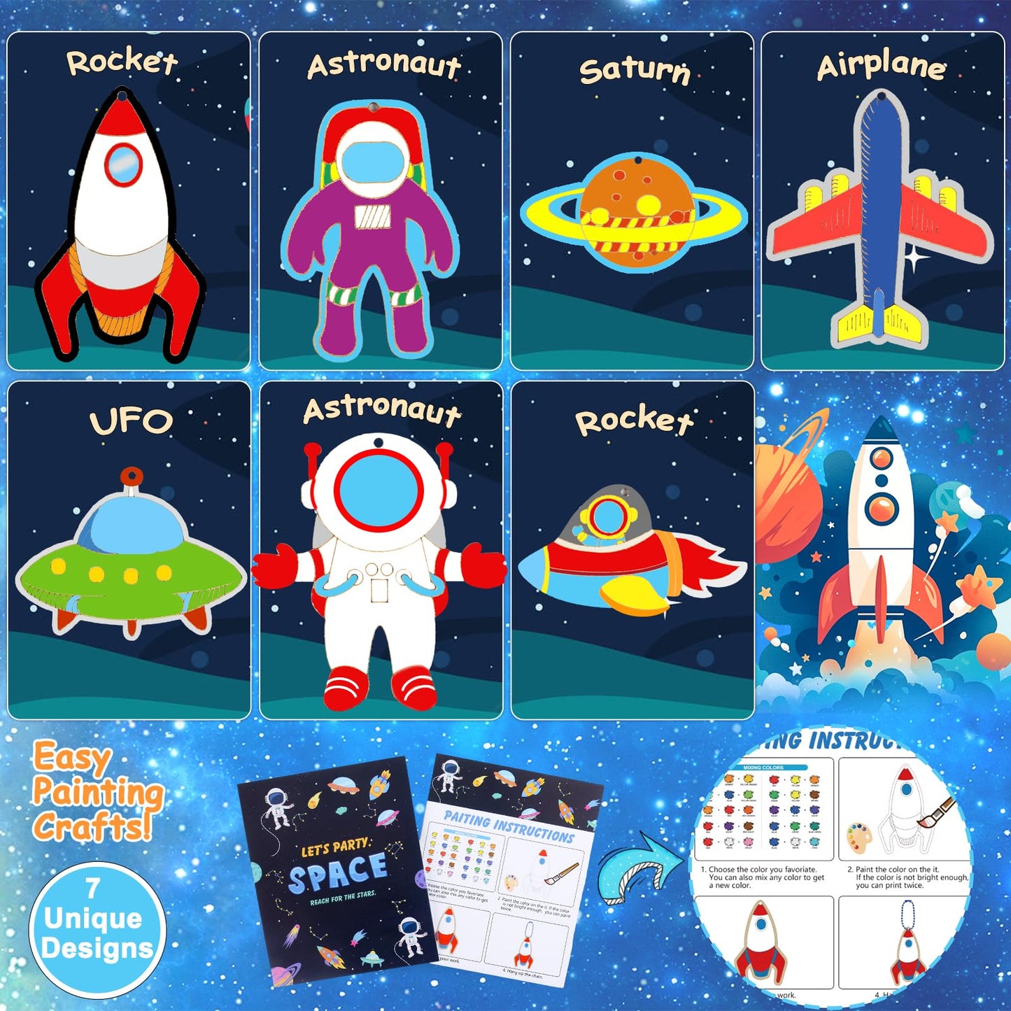 JOTIKO 24 Pack Space Keychain Painting Kits – Space Theme Party Favors for Kids