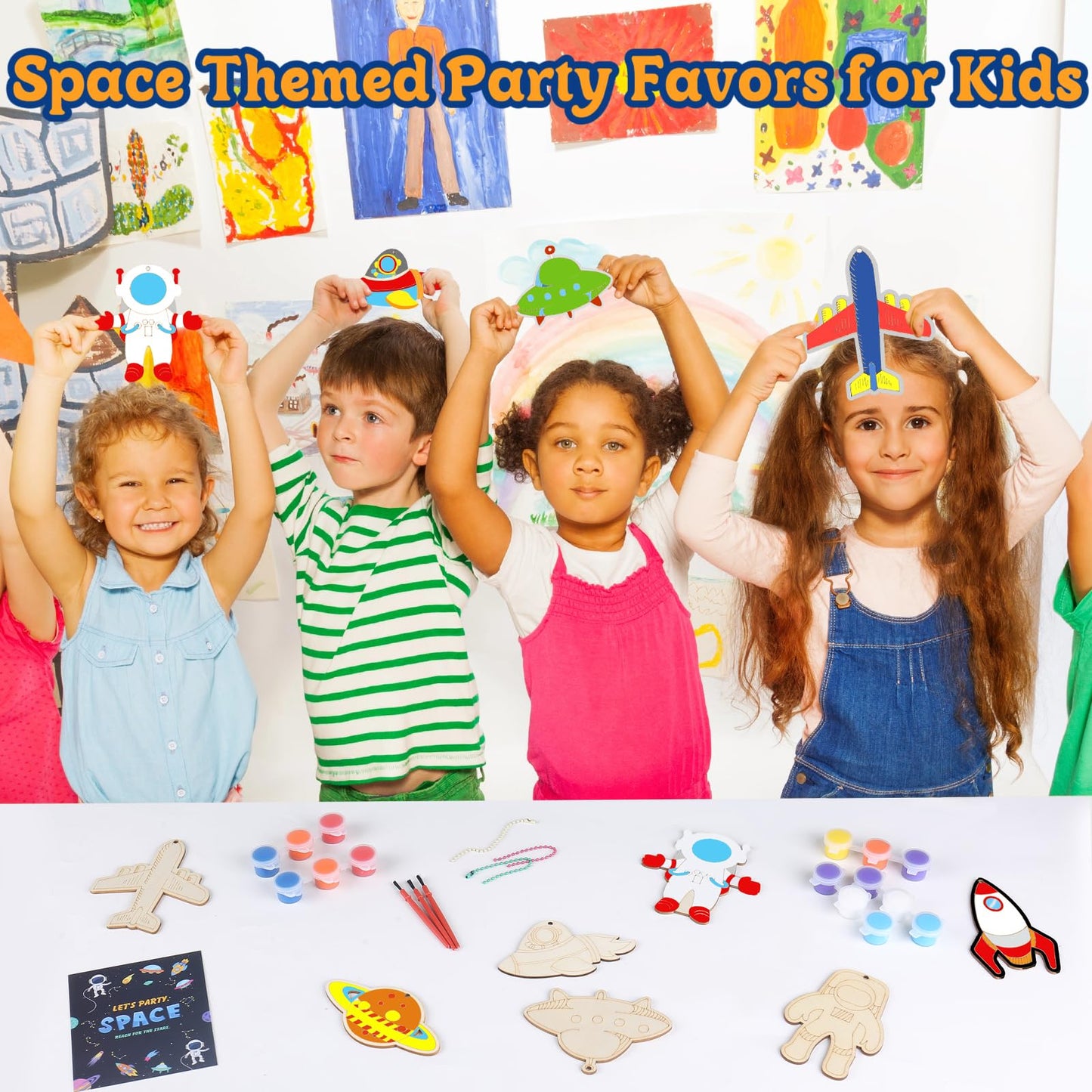 JOTIKO 24 Pack Space Keychain Painting Kits – Space Theme Party Favors for Kids