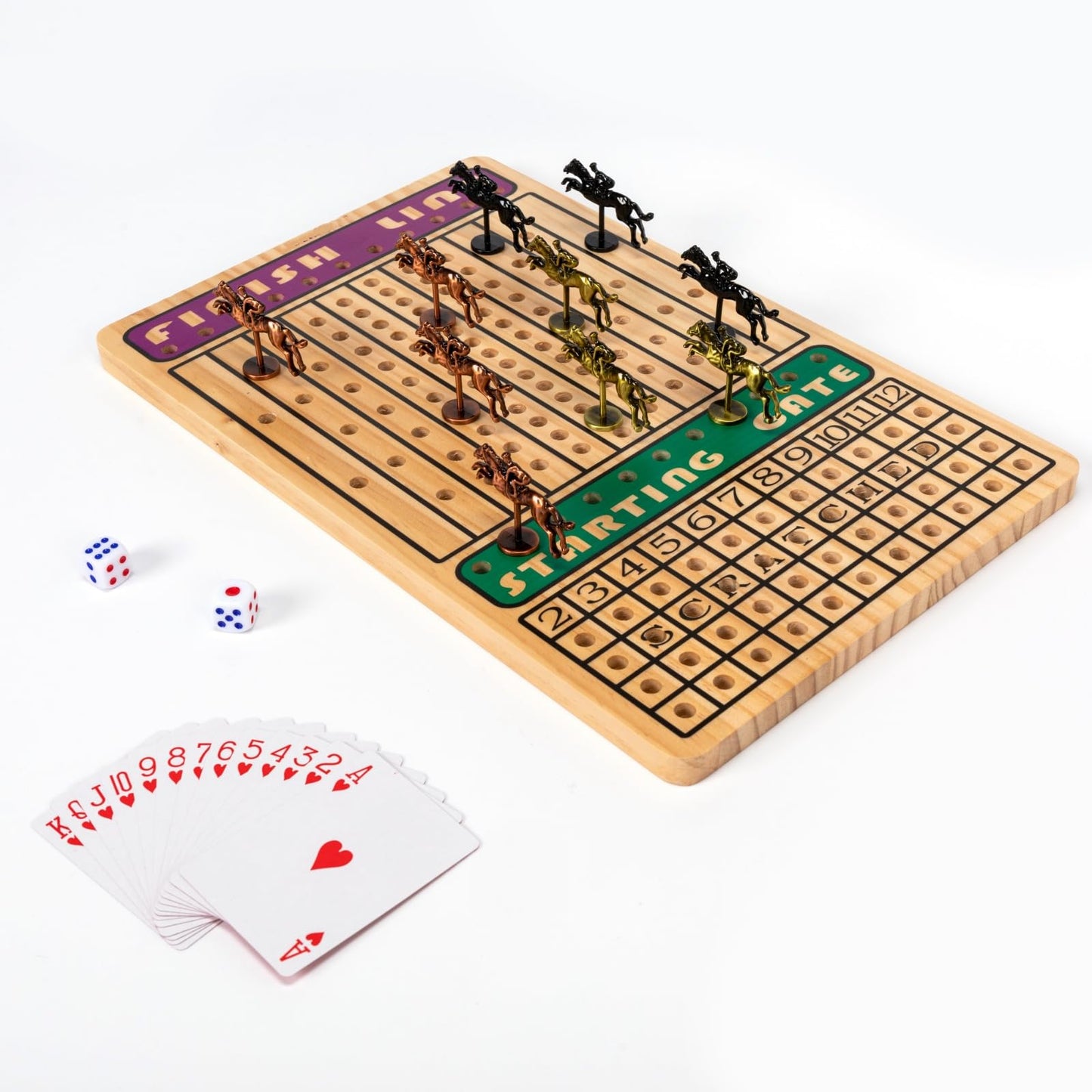 JOTOETYYS Horse Race Board Game – 11 Luxury Metal Horses, 4 Dice, Thick Wood Board for 2–11 Players