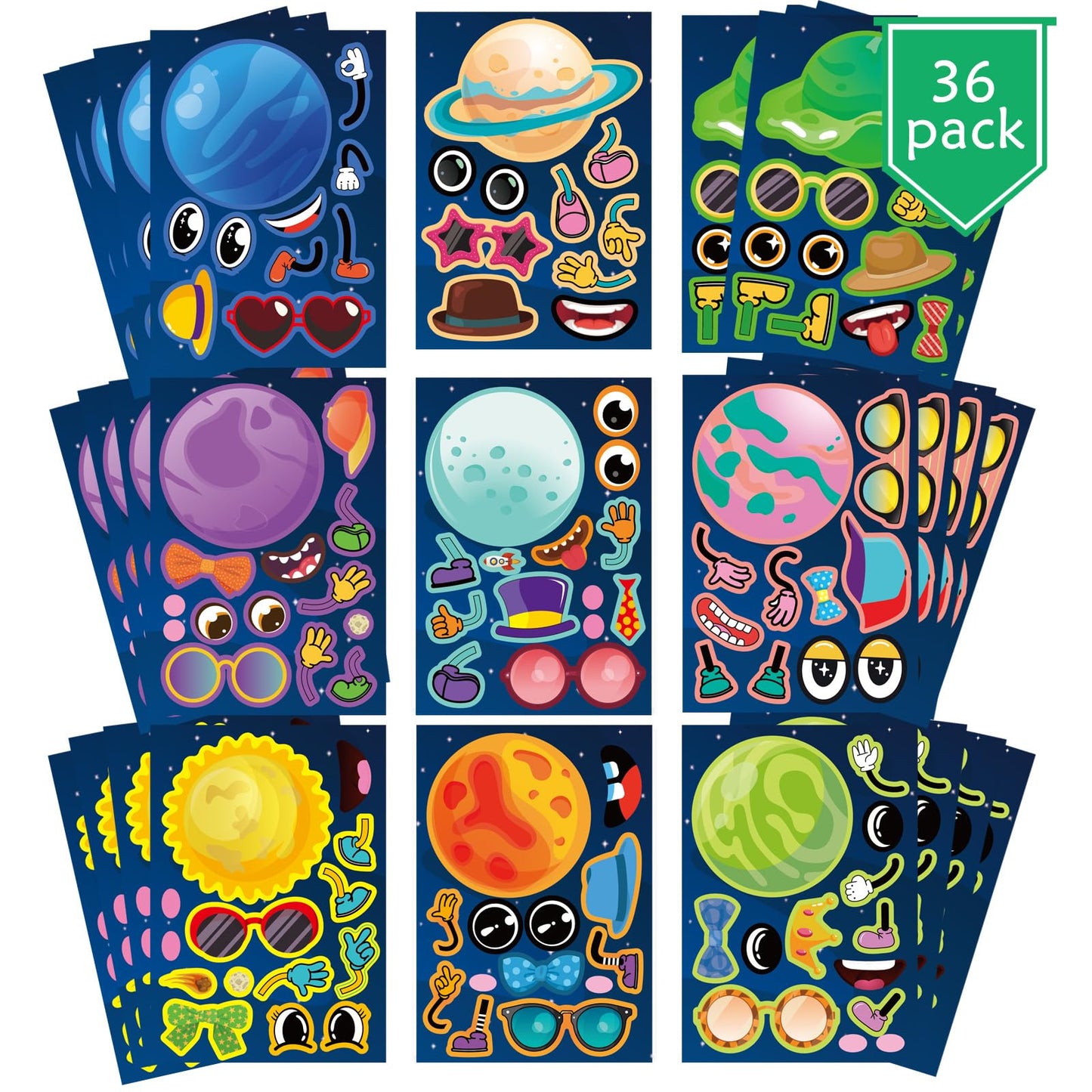 Jovial & Joyful Planets Stickers – 36 Sheets for Space Parties & Creative Decor