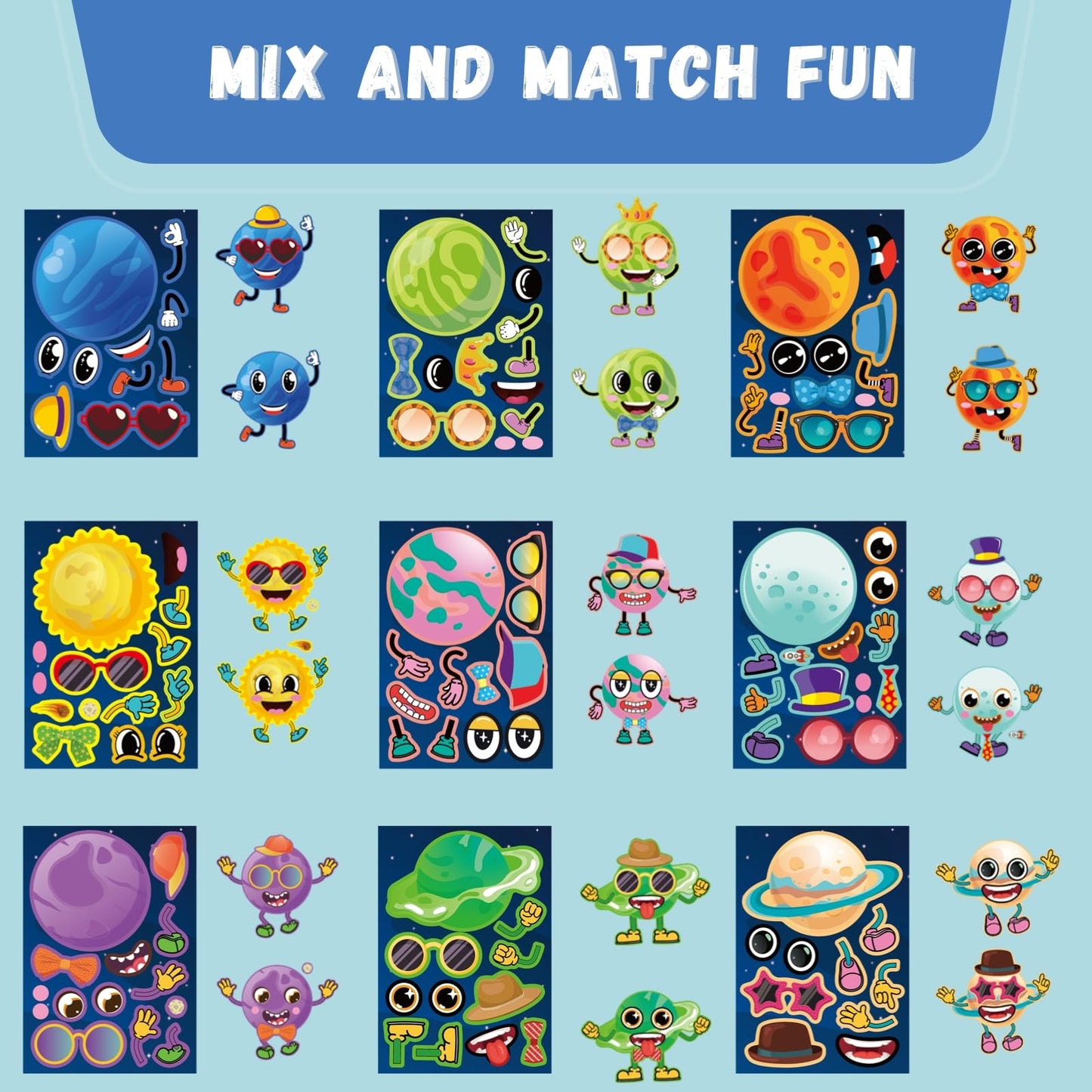 Jovial & Joyful Planets Stickers – 36 Sheets for Space Parties & Creative Decor