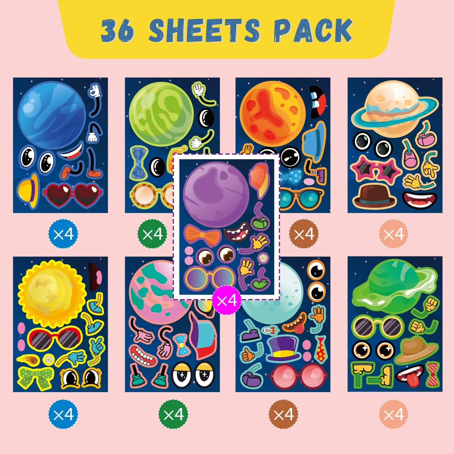 Jovial & Joyful Planets Stickers – 36 Sheets for Space Parties & Creative Decor