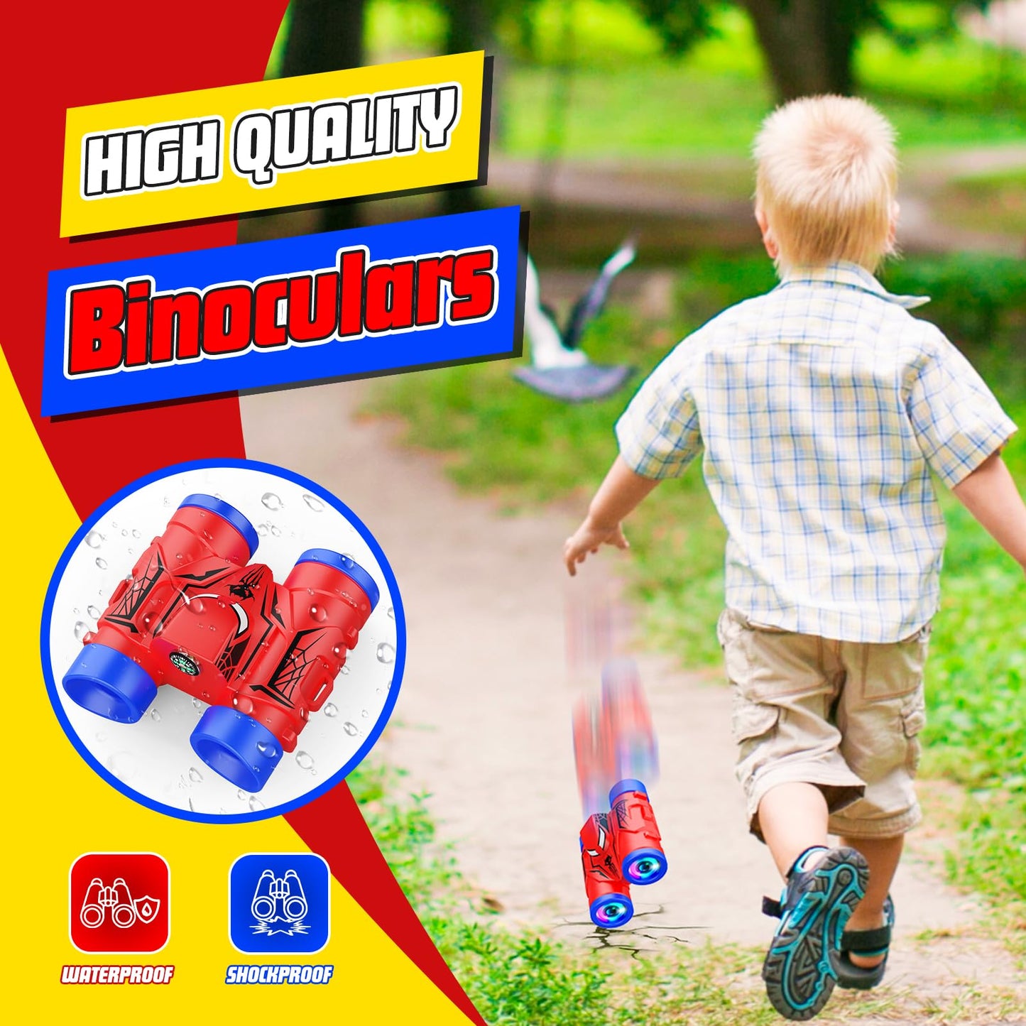 JovialToyz Kids Binoculars 4x30 with Compass – Outdoor Learning Gift for Ages 3-8