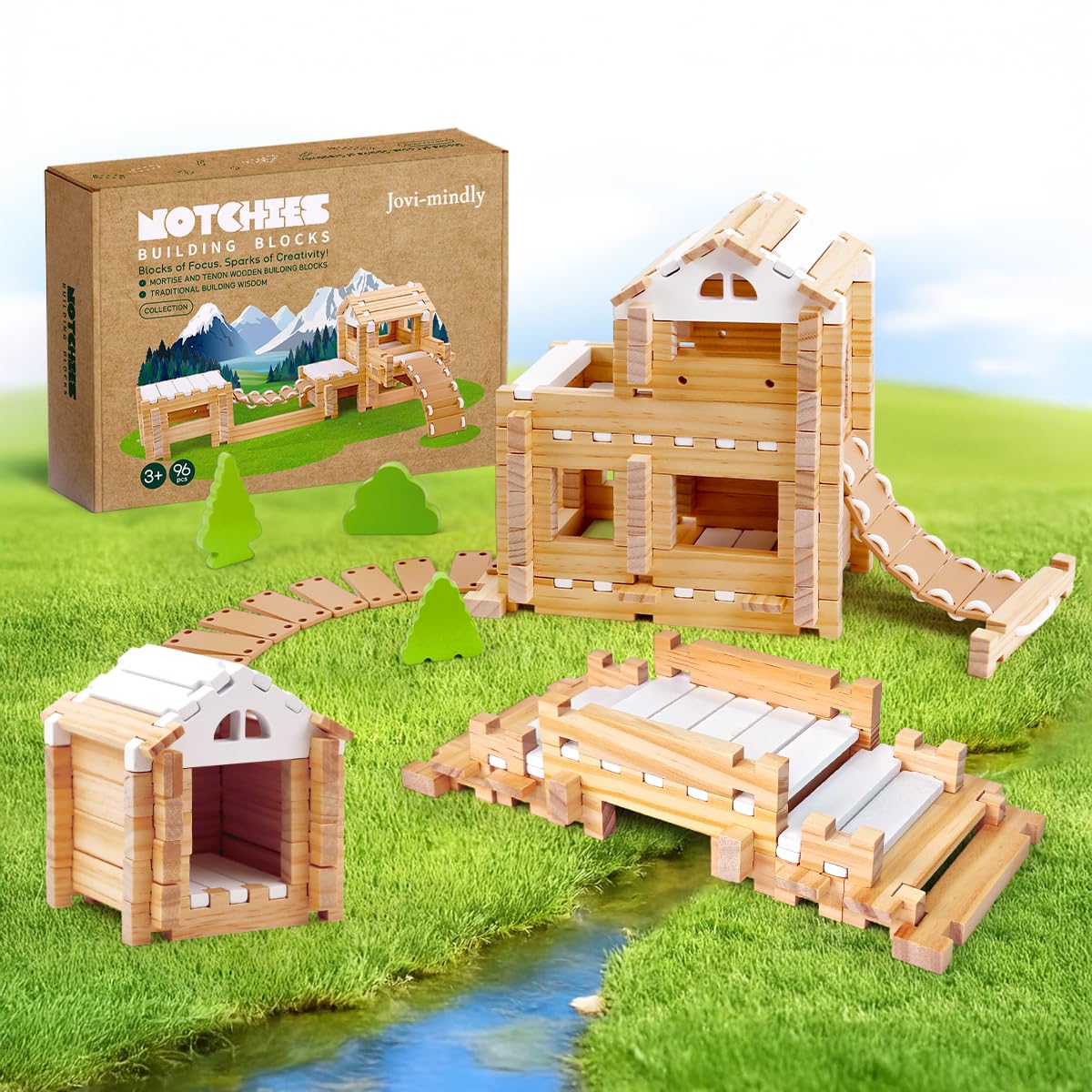 Jovi-mindly Notchies 96-Piece Wooden Blocks - FSC-Certified Kids Building Toys