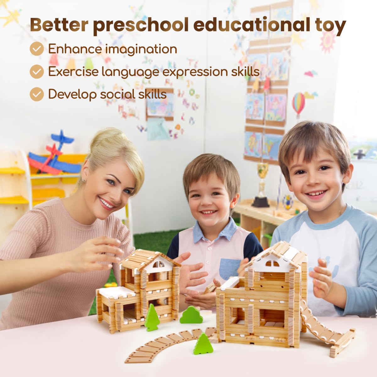 Jovi-mindly Notchies 96-Piece Wooden Blocks - FSC-Certified Kids Building Toys