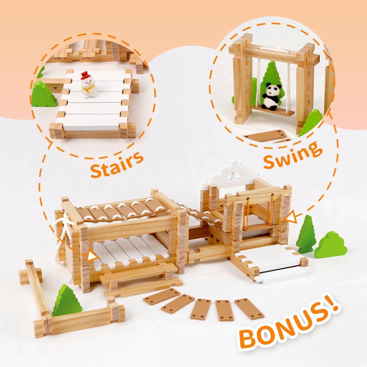 Jovi-mindly Notchies 96-Piece Wooden Blocks - FSC-Certified Kids Building Toys
