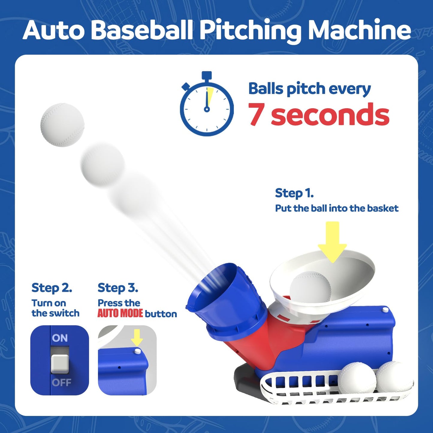 Jovizo Automatic Baseball Pitching Machine for Kids – Indoor/Outdoor Batting Trainer with 4 Balls