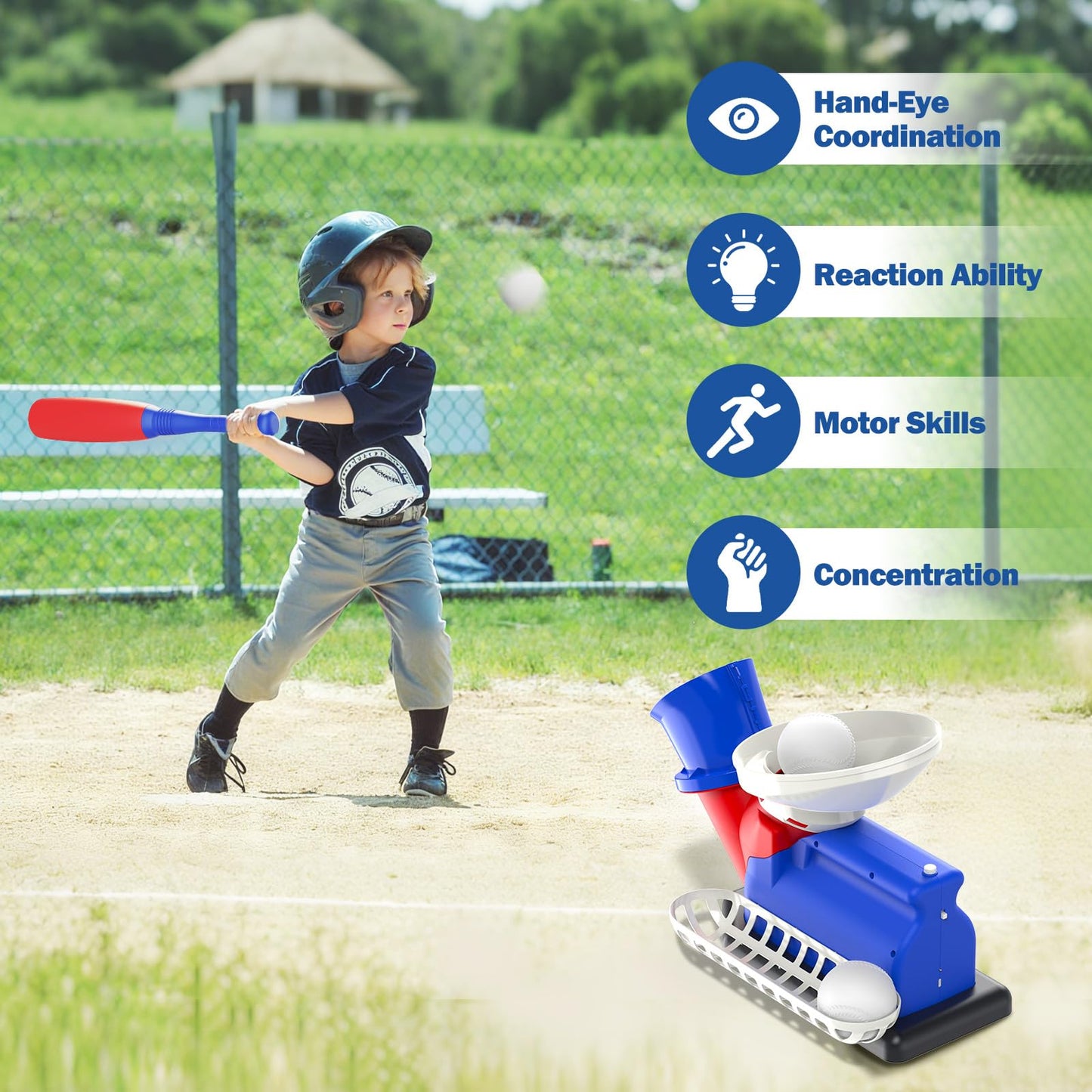 Jovizo Automatic Baseball Pitching Machine for Kids – Indoor/Outdoor Batting Trainer with 4 Balls