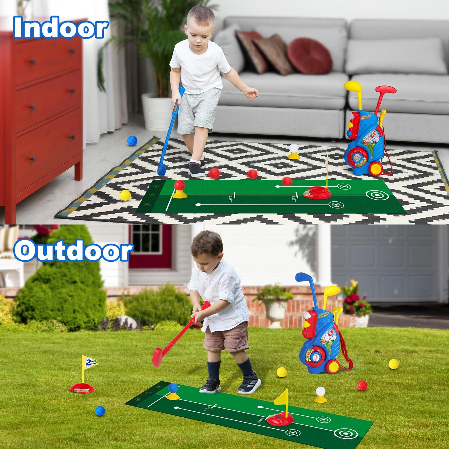 Jovizo Toddler Golf Set – 2-5 Years, Cart & Putting Mat, Indoor/Outdoor Fun