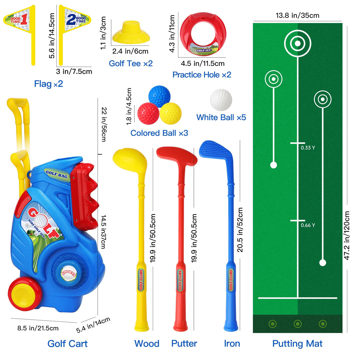 Jovizo Toddler Golf Set – 2-5 Years, Cart & Putting Mat, Indoor/Outdoor Fun
