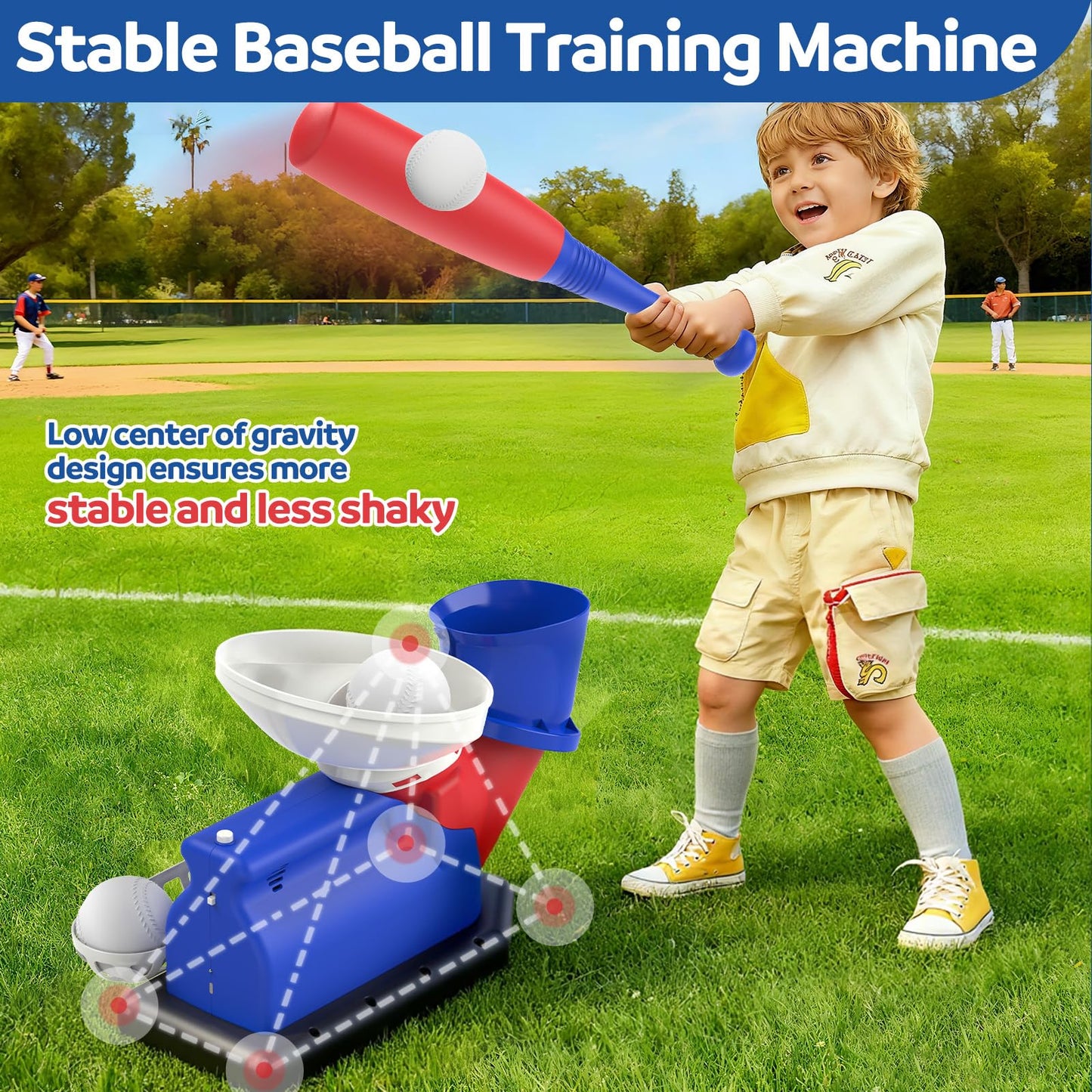 Jovizo Automatic Baseball Pitching Machine for Kids – Indoor/Outdoor Batting Trainer with 4 Balls