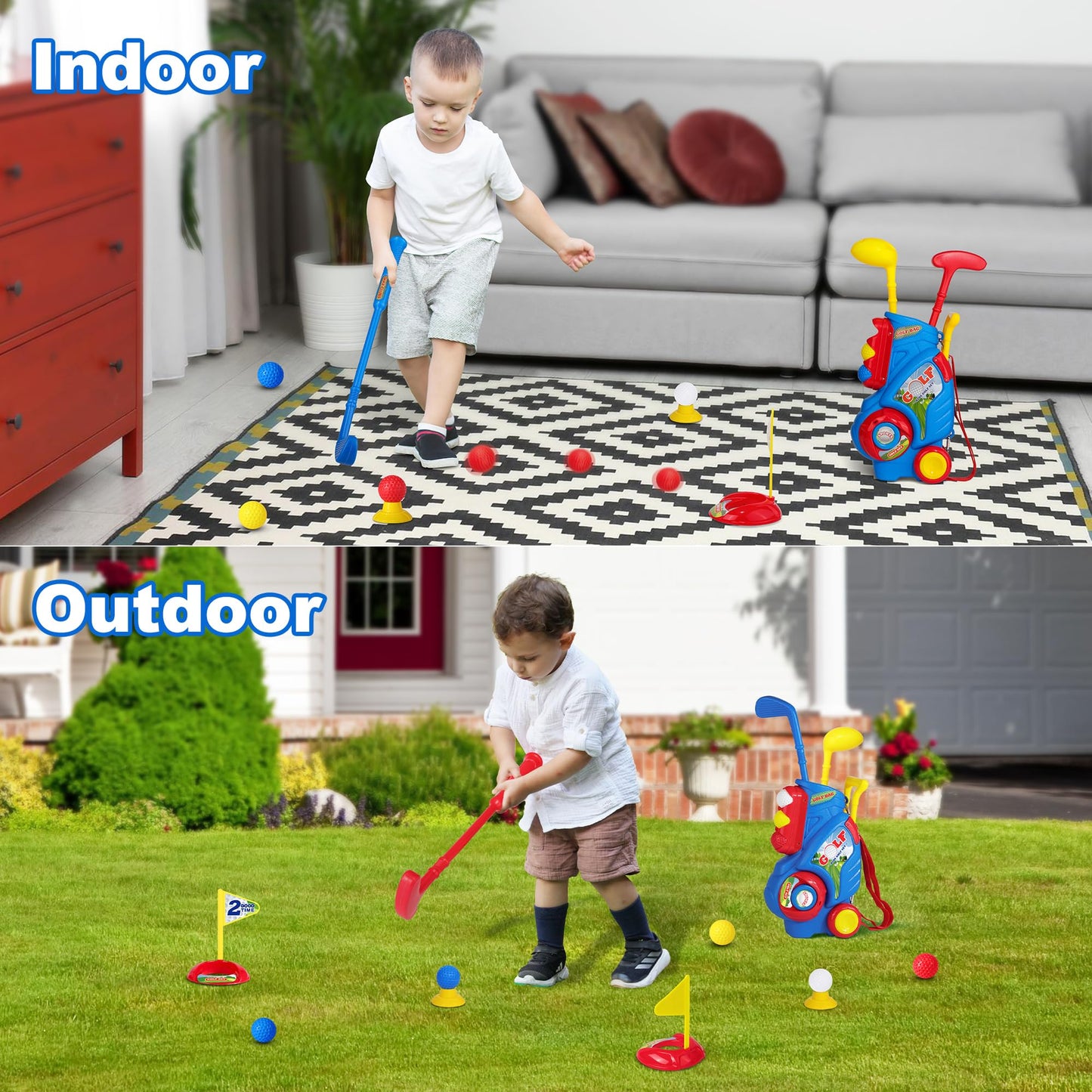 Jovizo Toddler Golf Set for Kids 2–5 | 3 Clubs & 8 Balls | Safe Portable Golf Cart