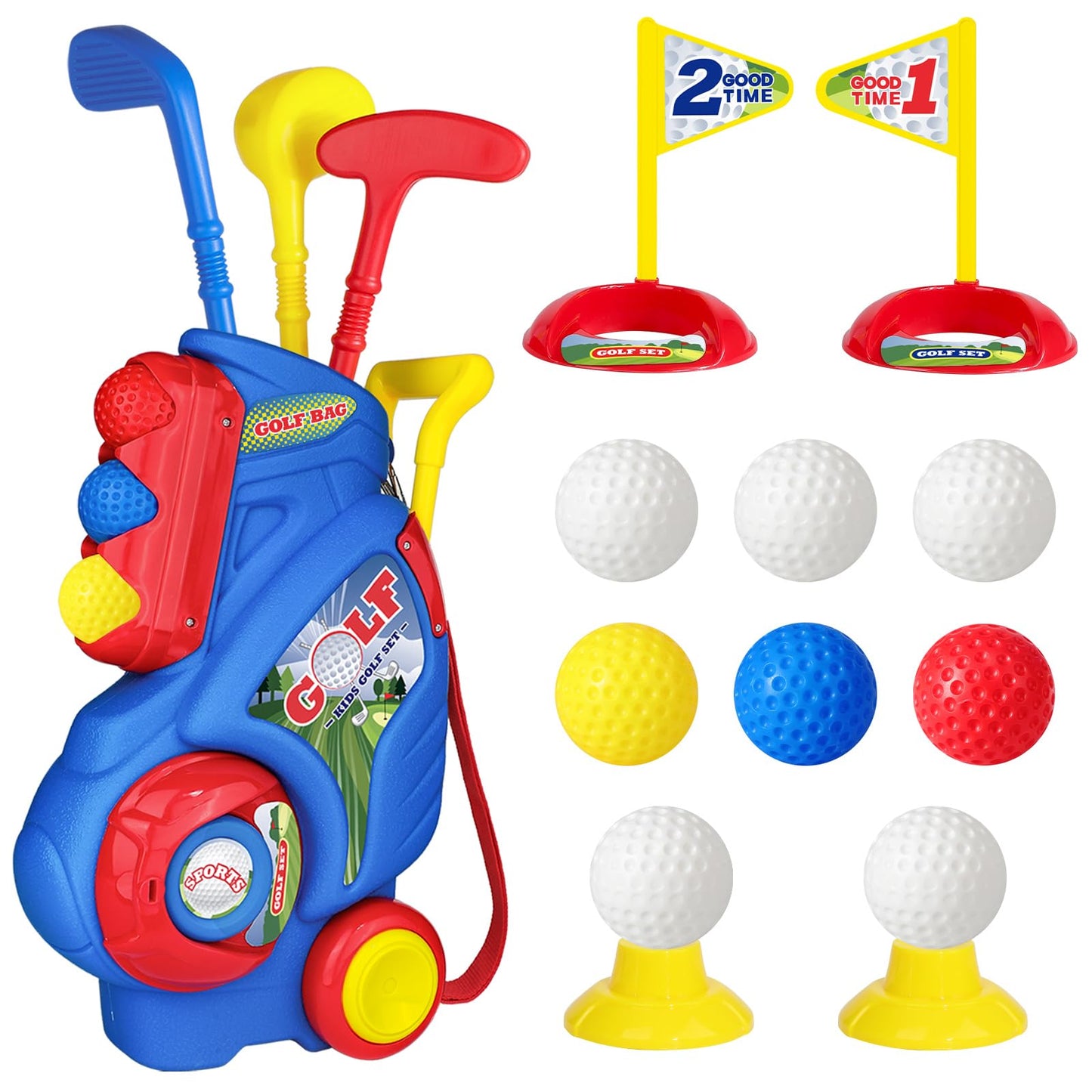 Jovizo Toddler Golf Set for Kids 2–5 | 3 Clubs & 8 Balls | Safe Portable Golf Cart