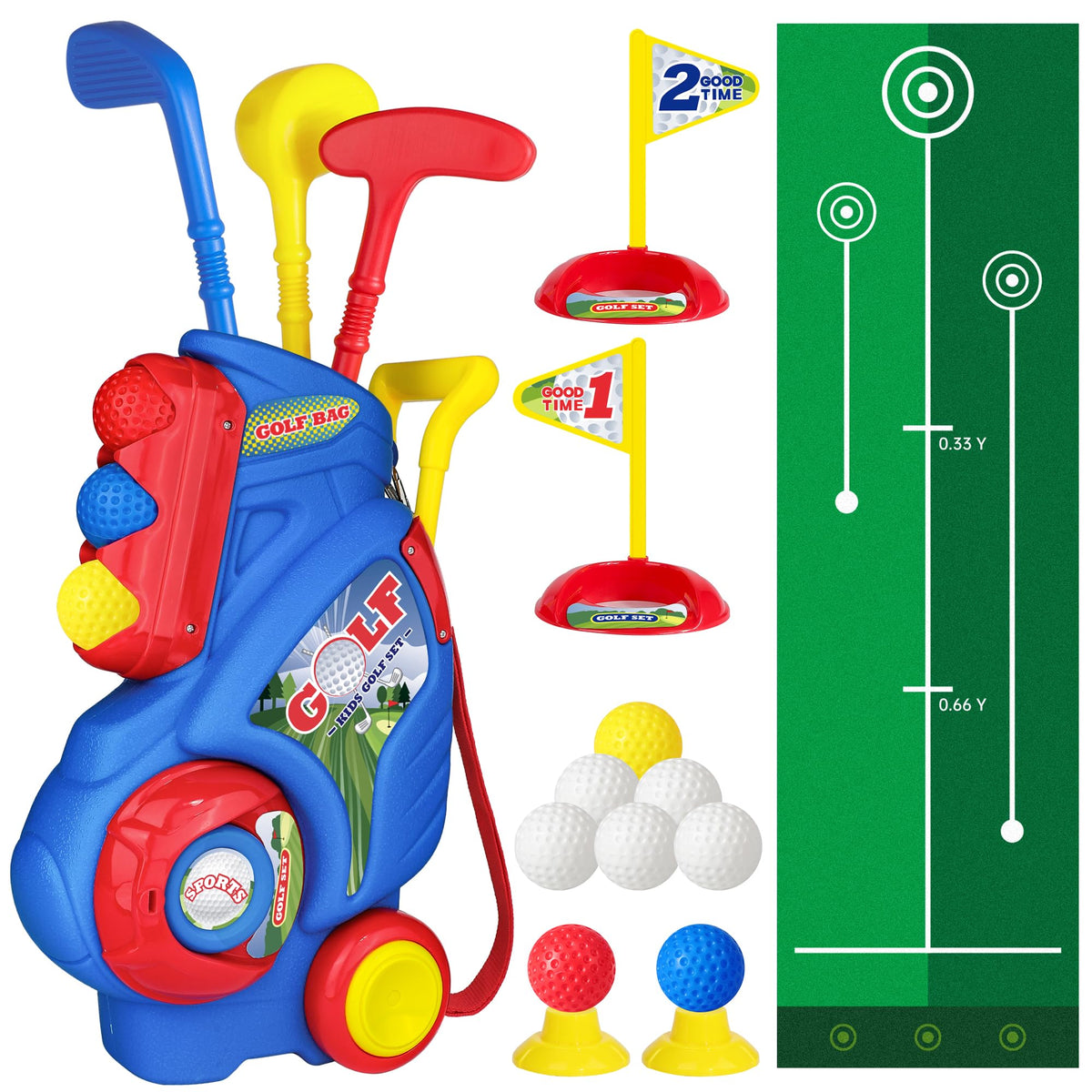 Jovizo Toddler Golf Set – 2-5 Years, Cart & Putting Mat, Indoor/Outdoor Fun