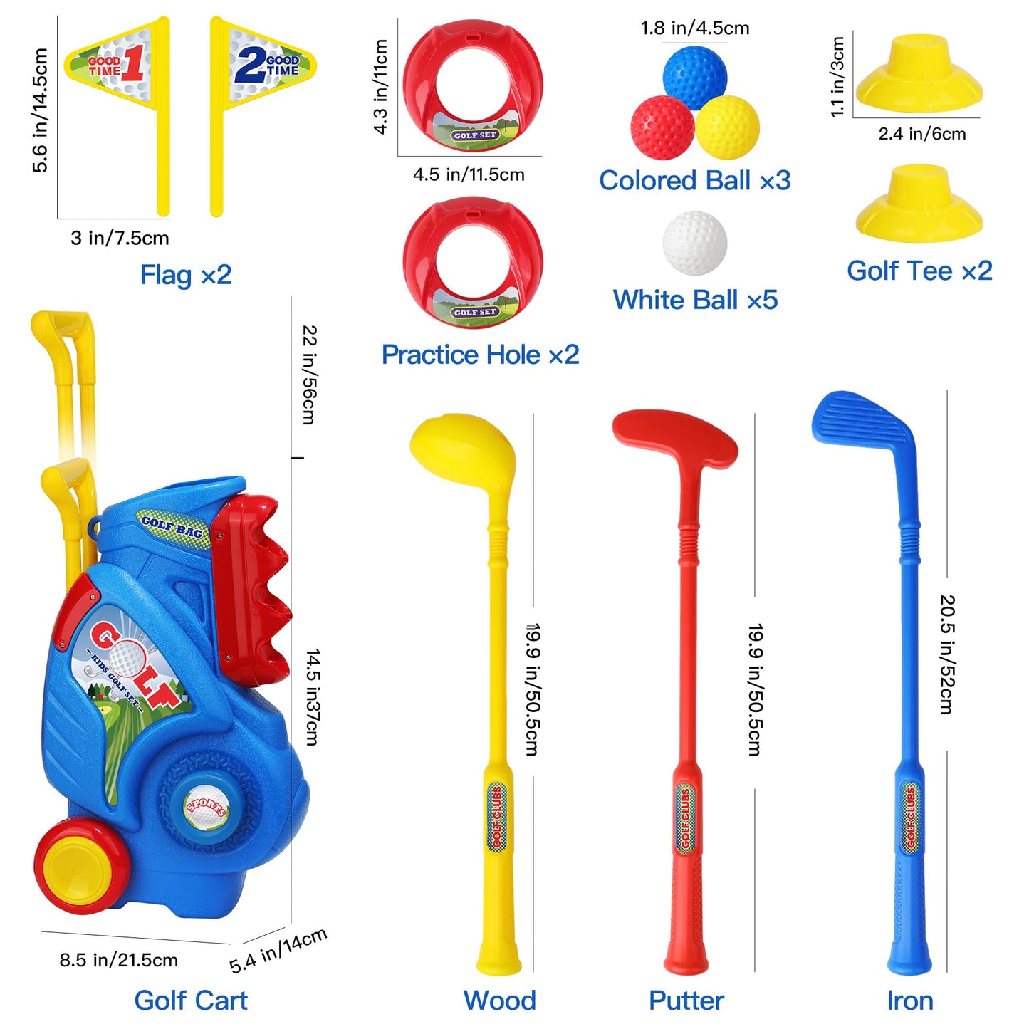 Jovizo Toddler Golf Set for Kids 2–5 | 3 Clubs & 8 Balls | Safe Portable Golf Cart