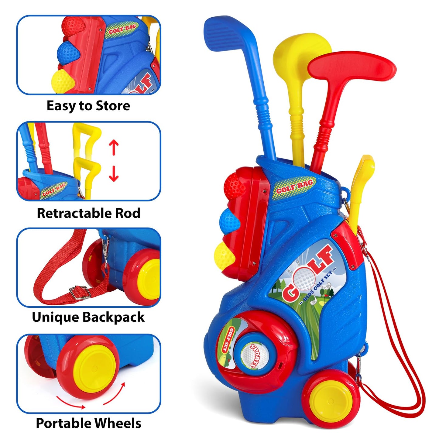 Jovizo Toddler Golf Set for Kids 2–5 | 3 Clubs & 8 Balls | Safe Portable Golf Cart