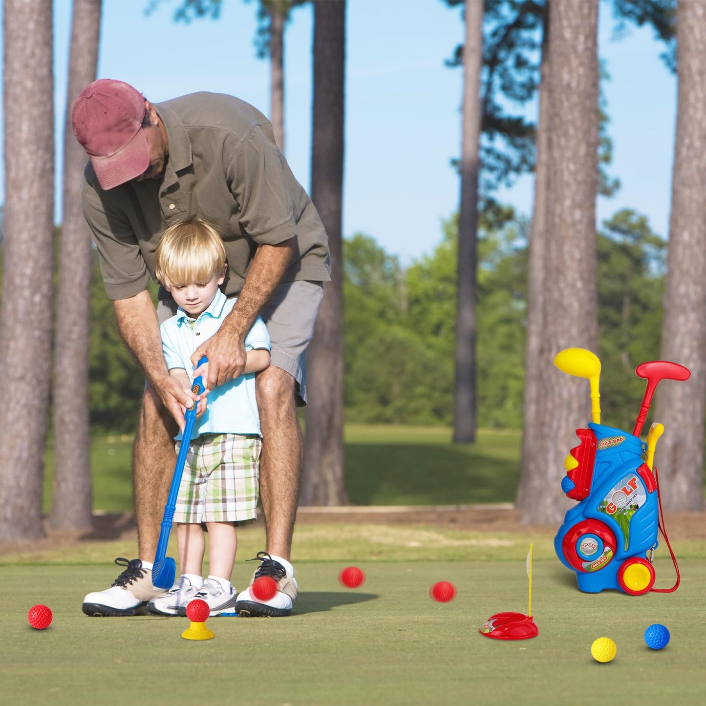 Jovizo Toddler Golf Set for Kids 2–5 | 3 Clubs & 8 Balls | Safe Portable Golf Cart