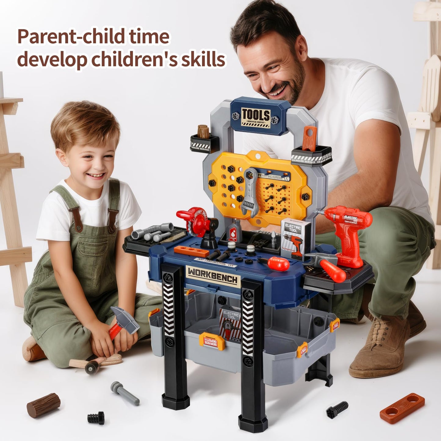 Jovow Kids Tool Bench with Realistic Tools & Electric Drill – 79 Pcs, Portable Toy Workbench for Ages 3-5
