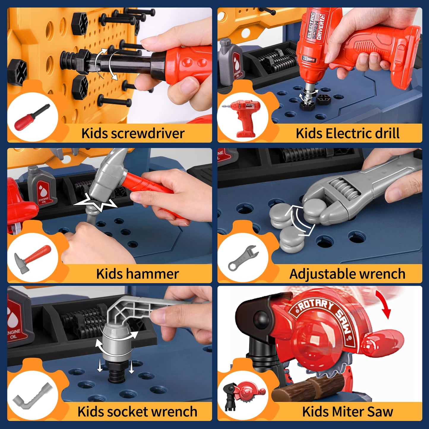 Jovow Kids Tool Bench with Realistic Tools & Electric Drill – 79 Pcs, Portable Toy Workbench for Ages 3-5