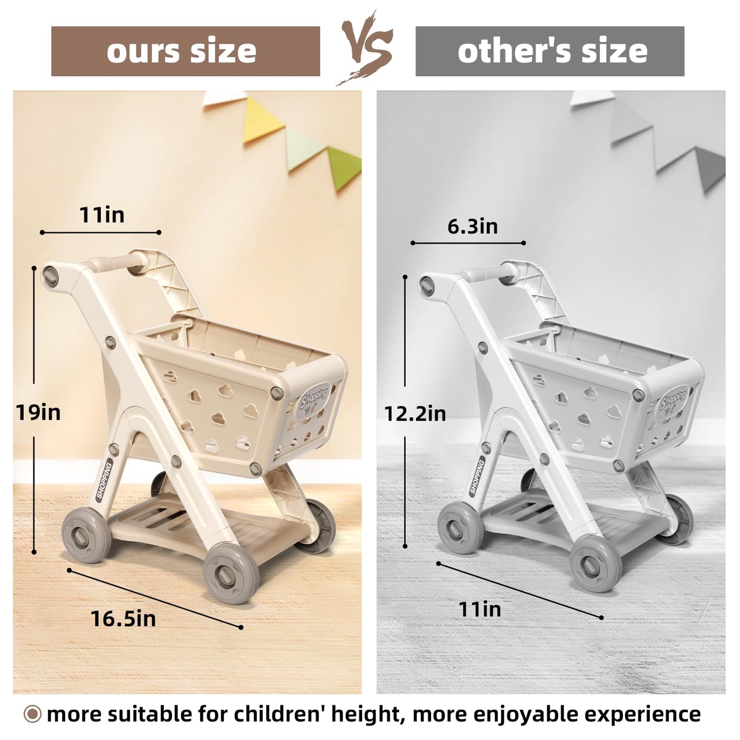 Jovow 102pcs Kids Shopping Cart Trolley Play Set with Pretend Food and Accessories – Ages 3+ (Khaki)