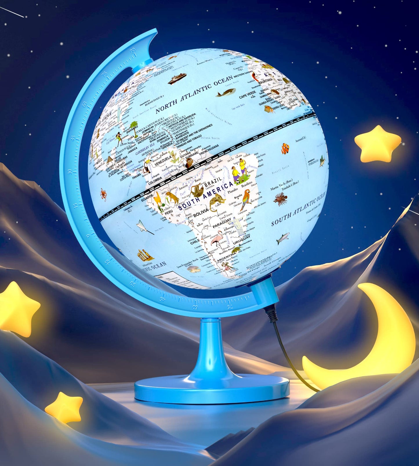 JOWHOL 8-Inch Illuminated Globe with 100+ Illustrations | LED Night Light Desk Globe for Kids