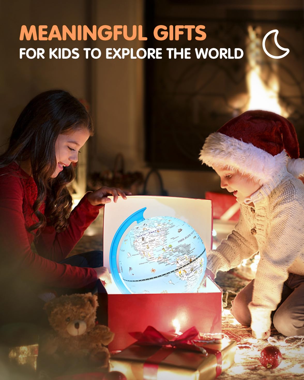 JOWHOL 8-Inch Illuminated Globe with 100+ Illustrations | LED Night Light Desk Globe for Kids