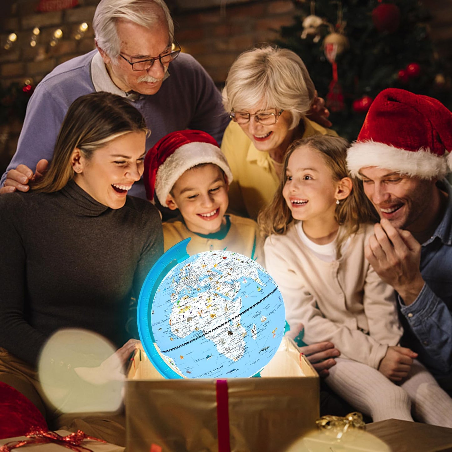 JOWHOL 8-Inch Illuminated Globe with 100+ Illustrations | LED Night Light Desk Globe for Kids