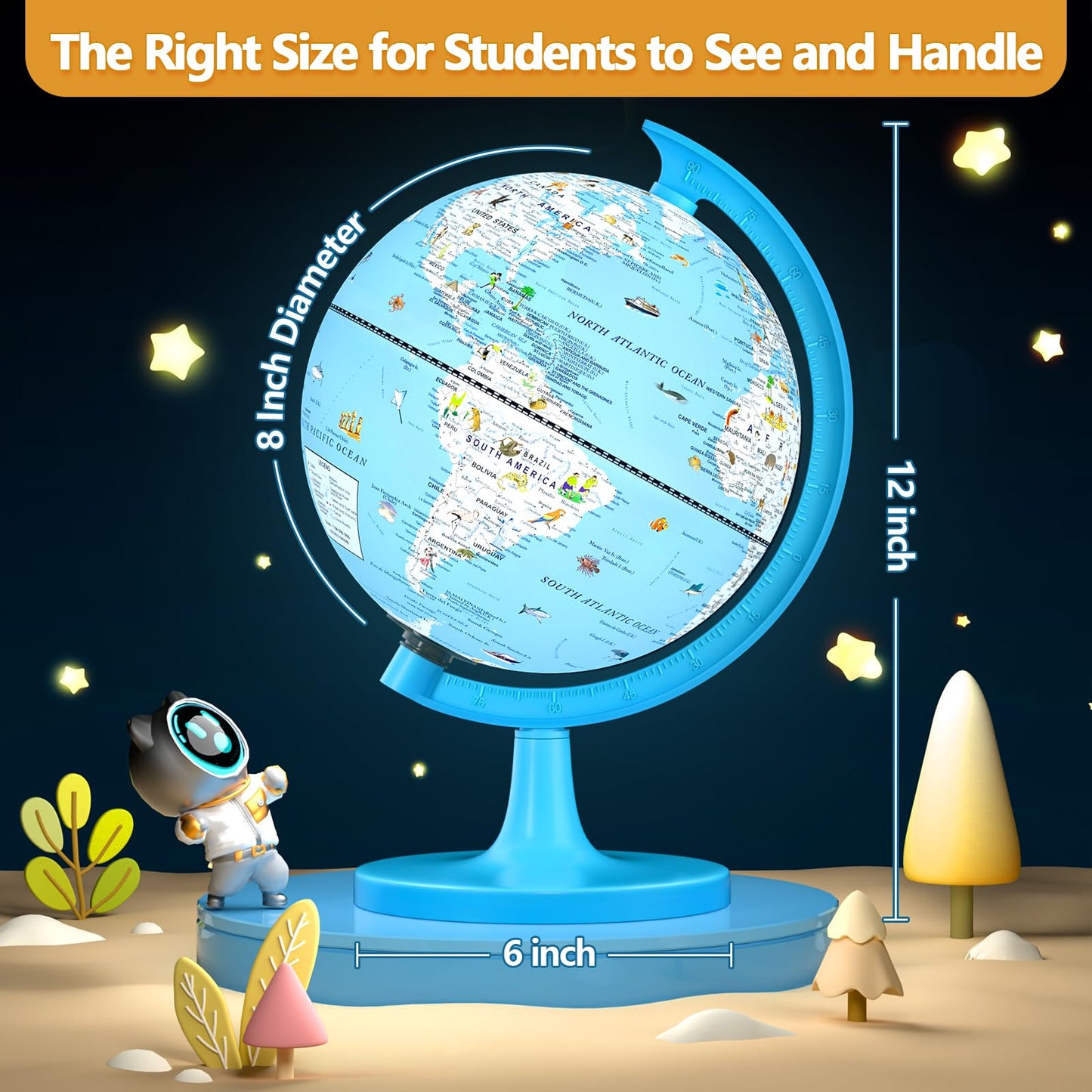 JOWHOL 8-Inch Illuminated Globe with 100+ Illustrations | LED Night Light Desk Globe for Kids